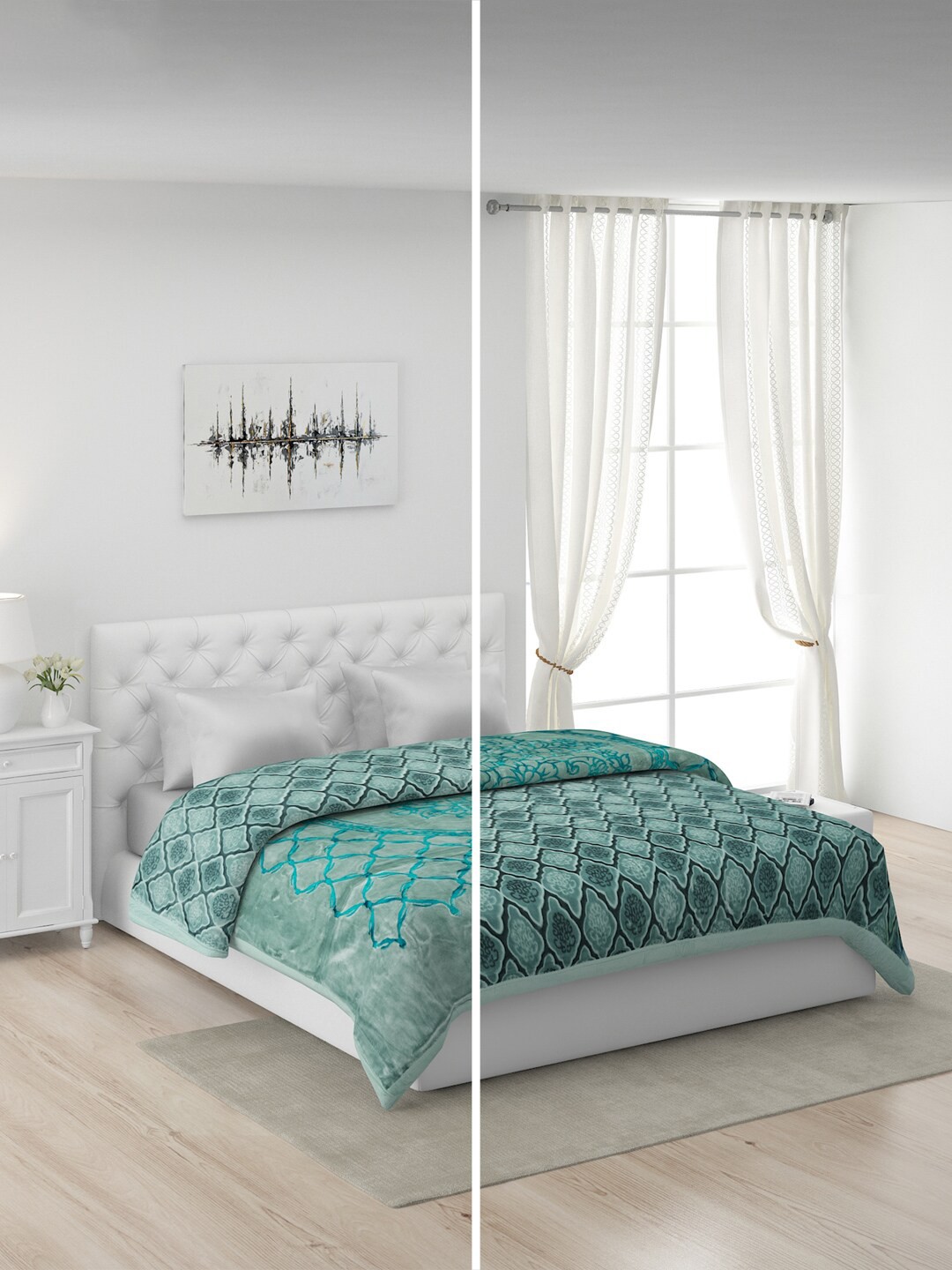 

Monte Carlo Green & White Floral Heavy Winter 2 Ply 1000 GSM Double Bed Blanket