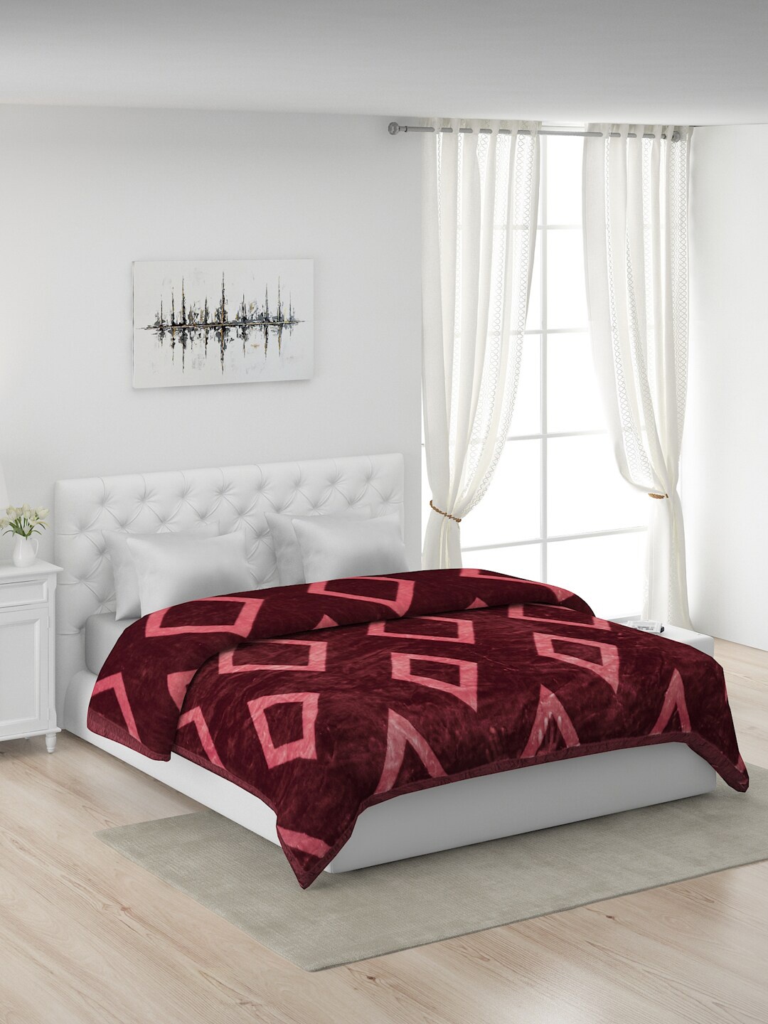 

Monte Carlo Burgundy & Pink Geometric Mild Winter 600 GSM Double Bed Blanket