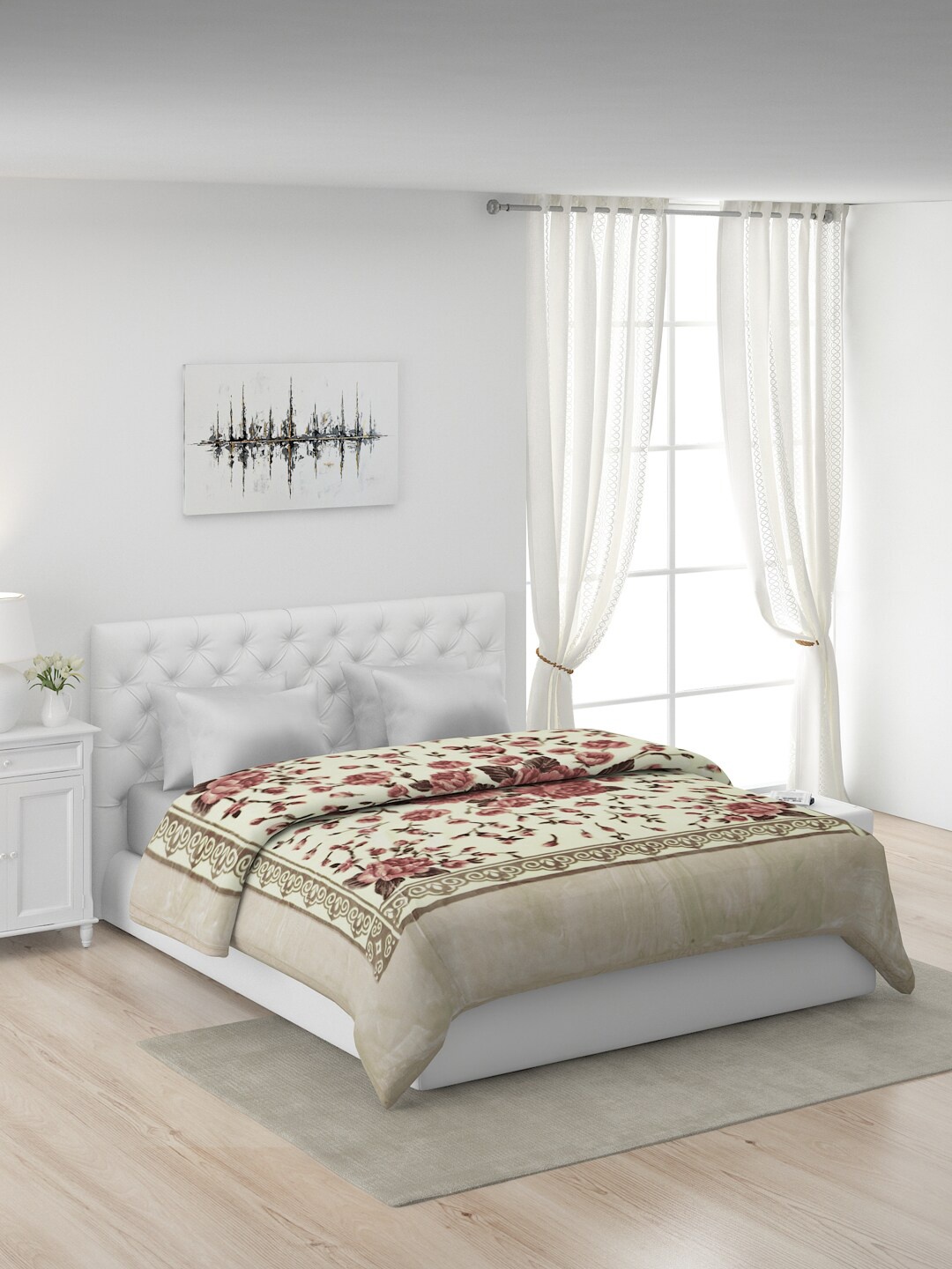 

Monte Carlo Cream & Mauve Floral Mild Winter Double Bed Blanket