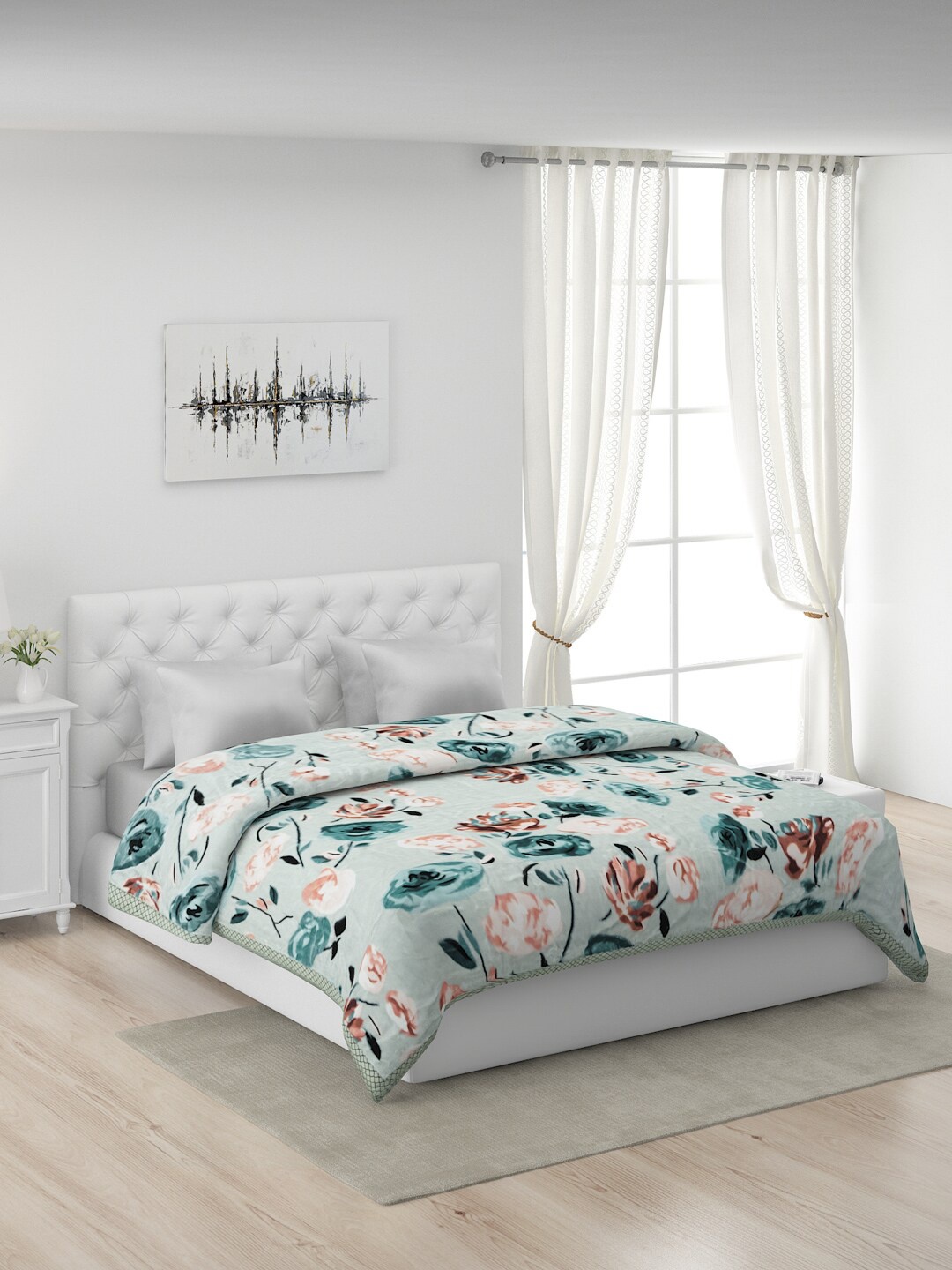 

Monte Carlo Green & White 1000 GSM Floral Mild Winter Double Bed Blanket
