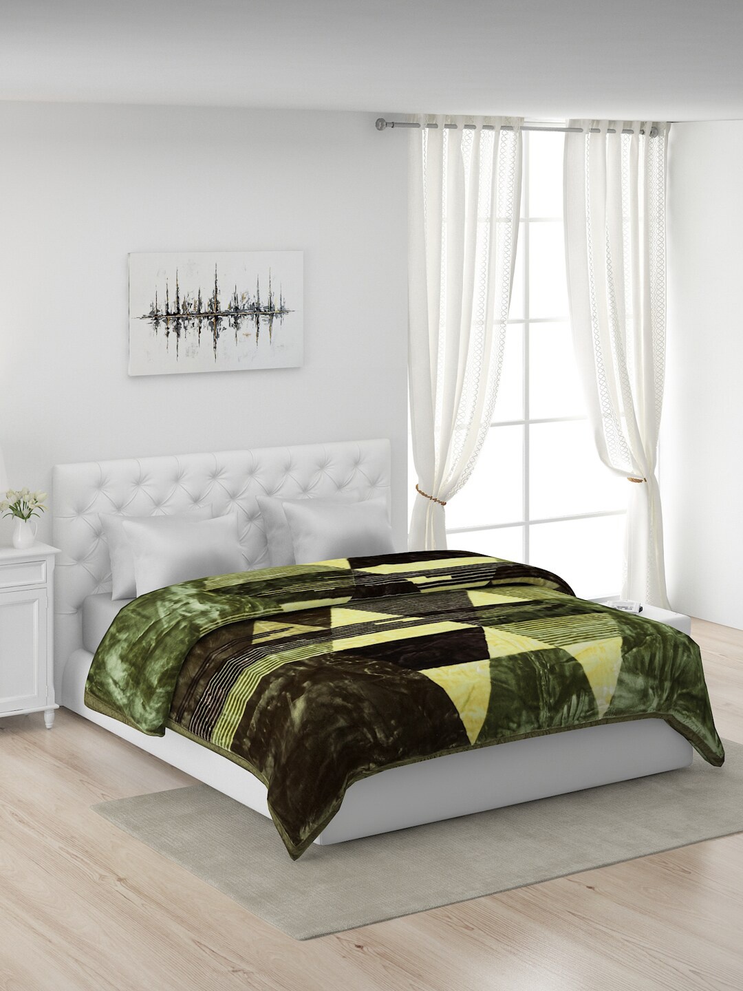 

Monte Carlo Green & Brown 1000 GSM Geometric Mild Winter Double Bed Blanket