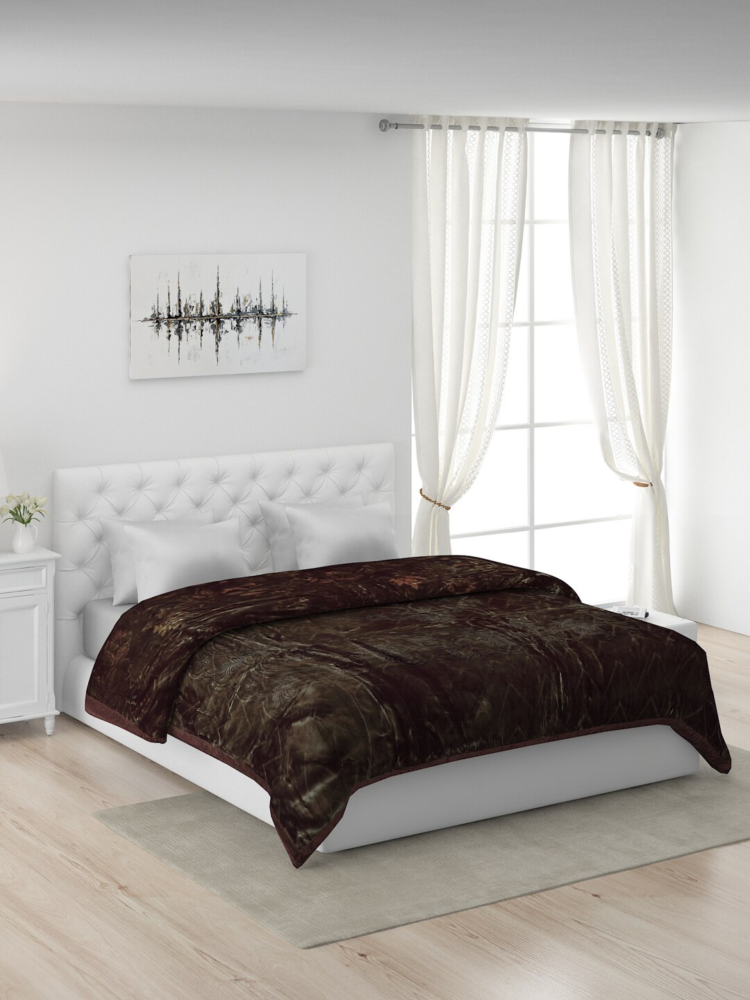 

Monte Carlo Brown 1000 GSM Floral Mild Winter Double Bed Blanket