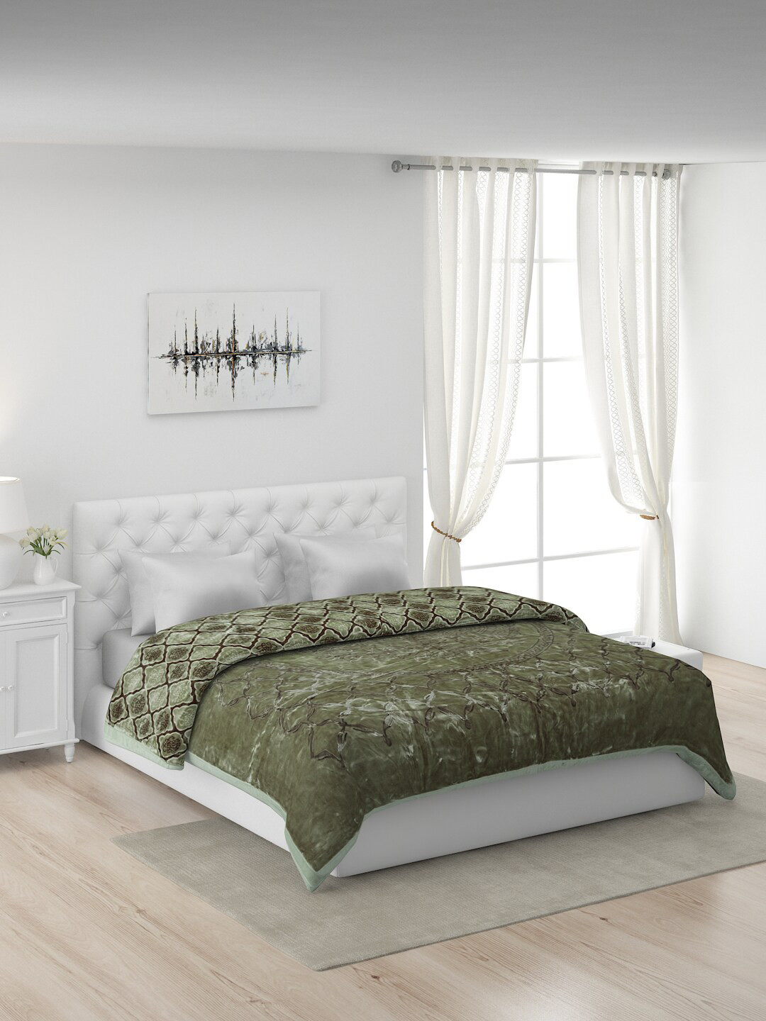 

Monte Carlo Green & White 1000 GSM Geometric Mild Winter Double Bed Blanket