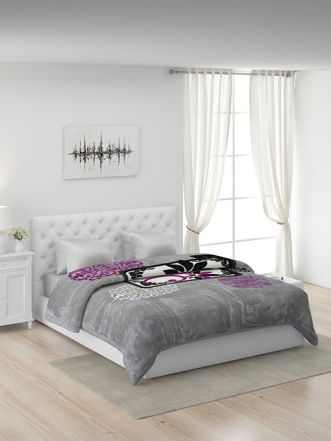 

Monte Carlo Grey & White 1000 GSM Floral Mild Winter Double Bed Blanket