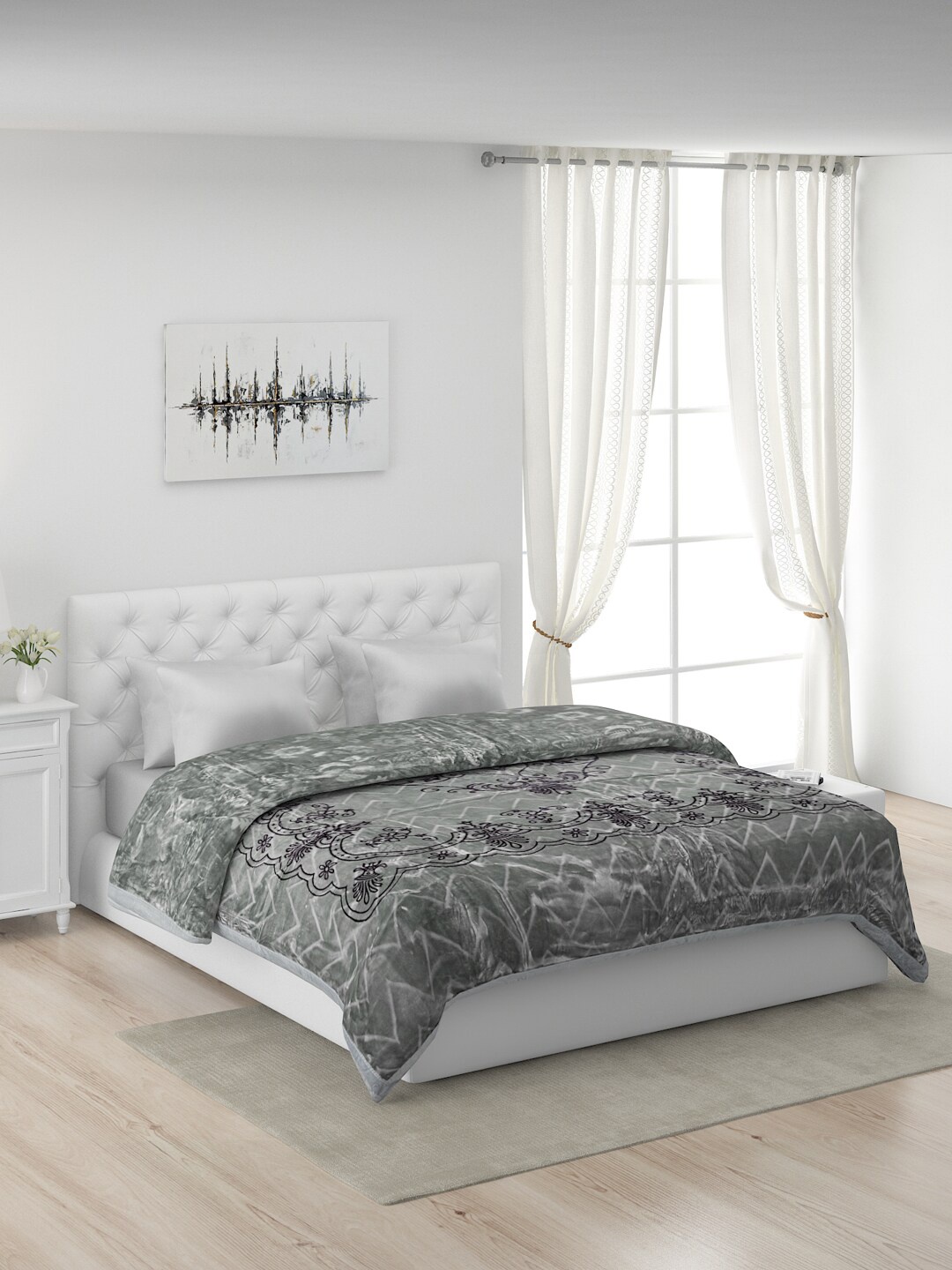 

Monte Carlo Grey & White 1000 GSM Floral Mild Winter Double Bed Blanket