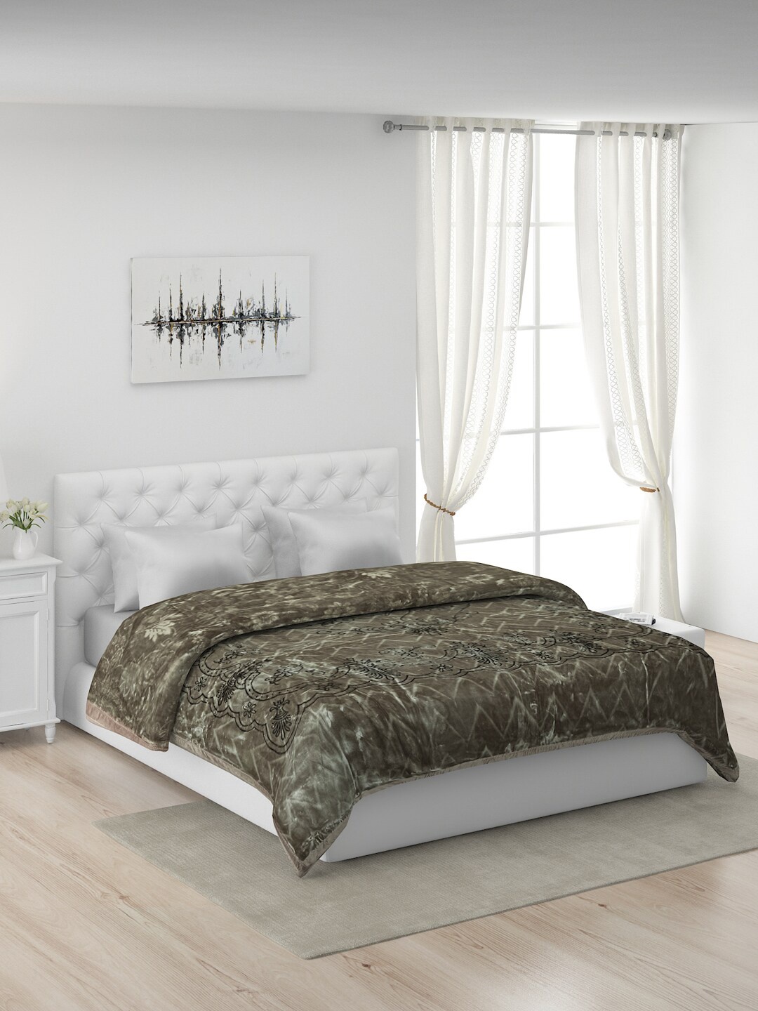 

Monte Carlo Grey & White 1000 GSM Floral Mild Winter Double Bed Blanket