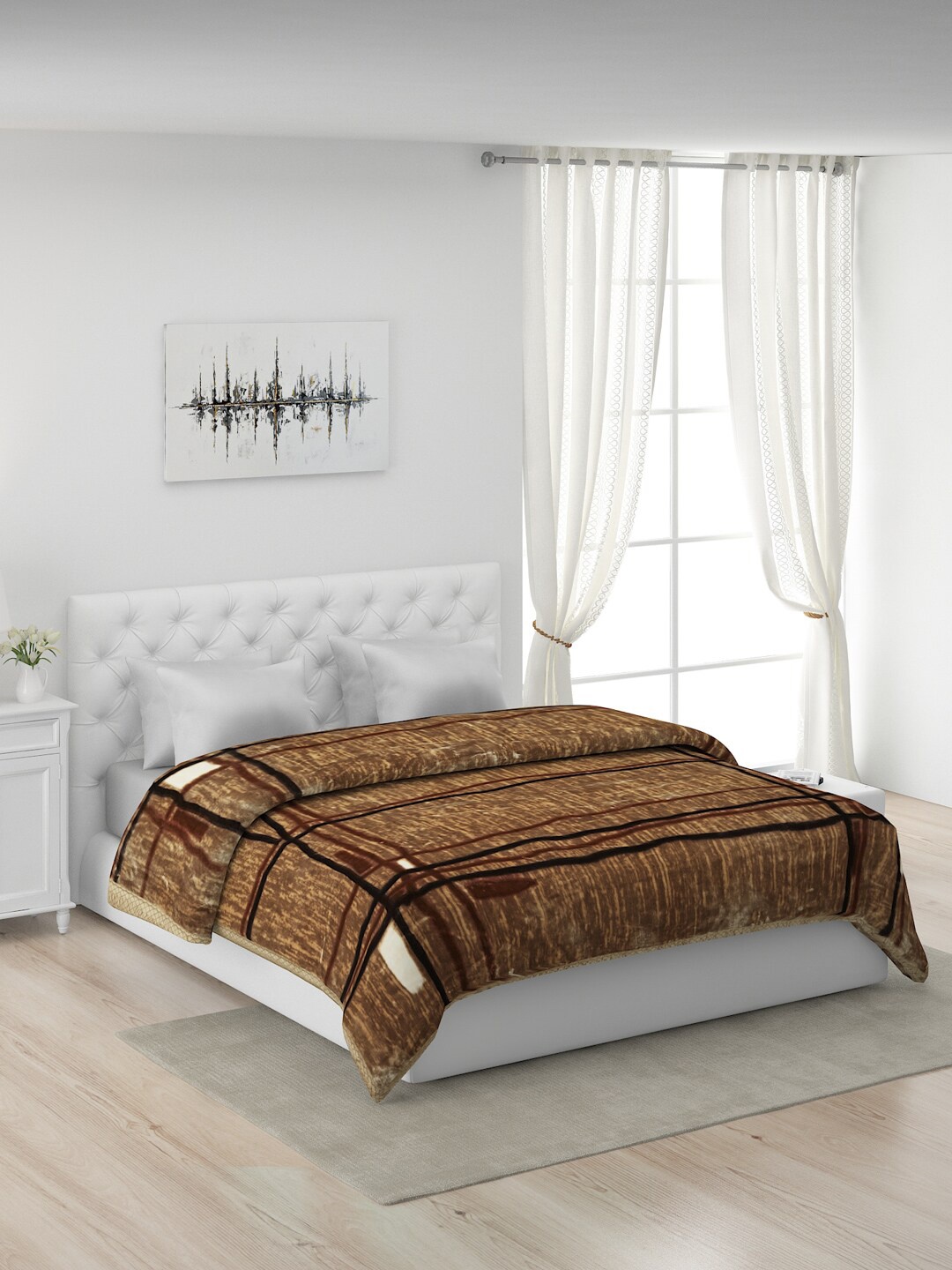 

Monte Carlo Brown & Black 1000 GSM Geometric Mild Winter Double Bed Blanket