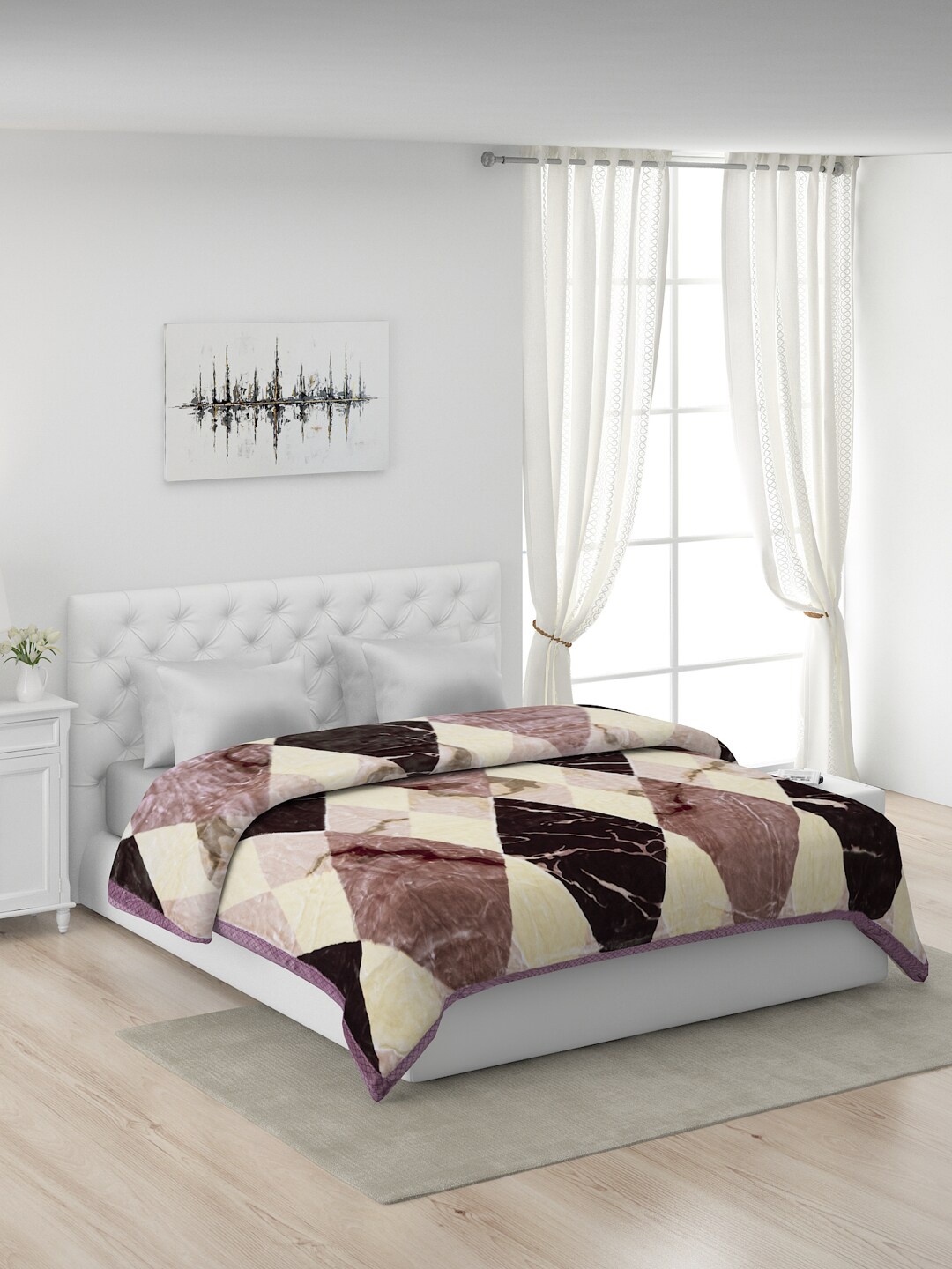 

Monte Carlo Yellow & Brown 1000 GSM Geometric Mild Winter Double Bed Blanket
