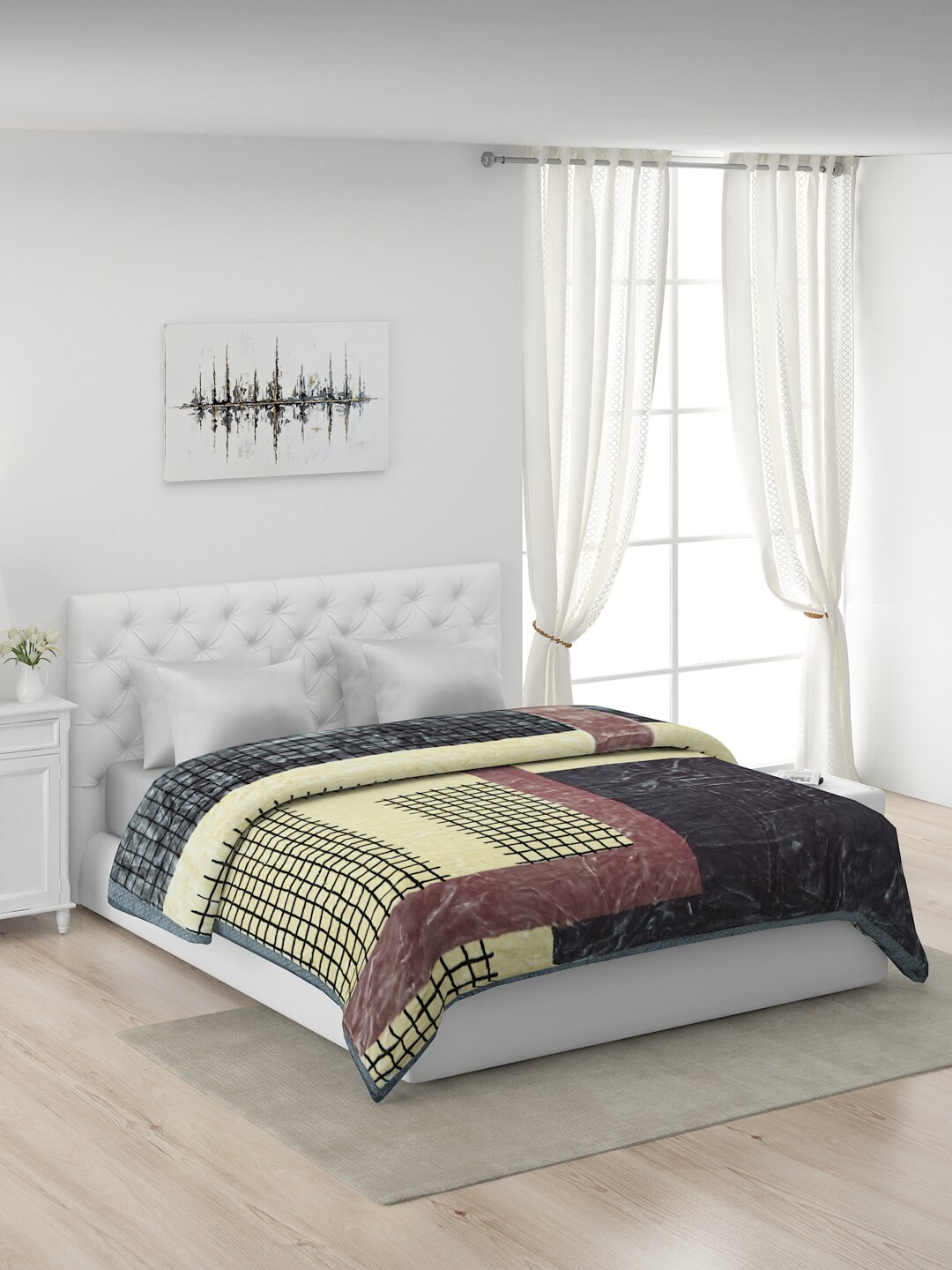 

Monte Carlo Yellow & Grey 1000 GSM Geometric Mild Winter Double Bed Blanket