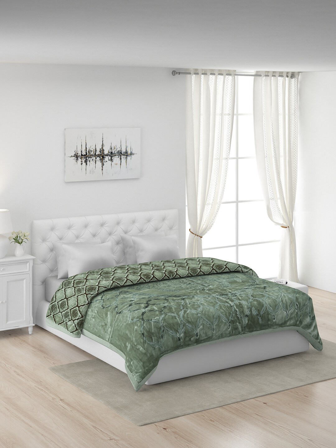 

Monte Carlo Green 1000 GSM Floral Mild Winter Double Bed Blanket