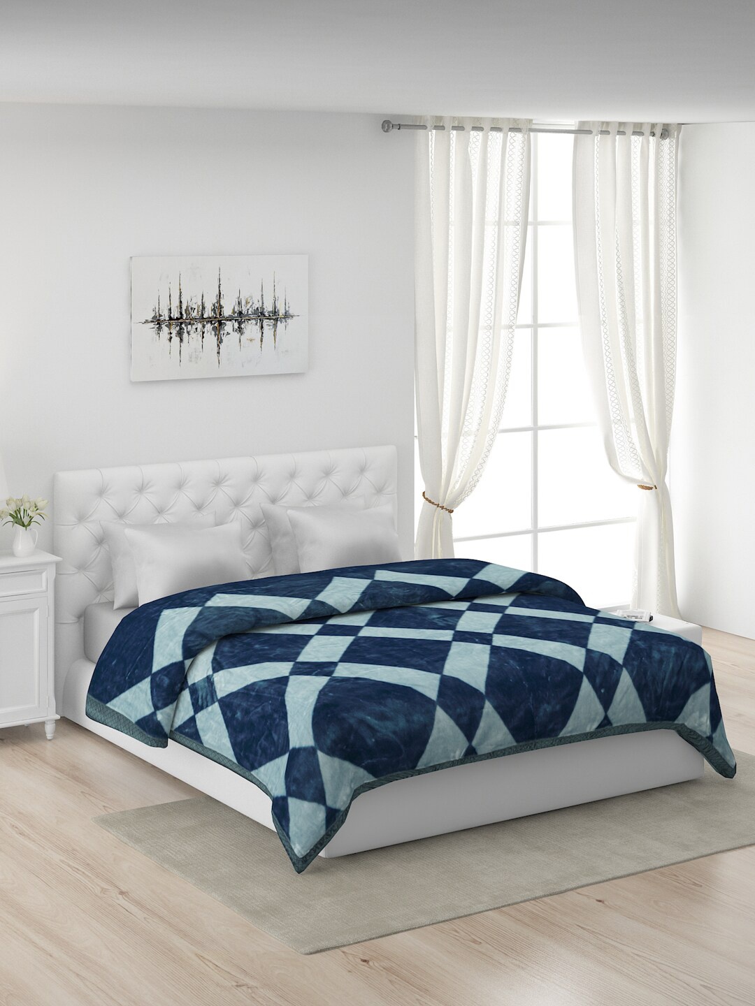 

Monte Carlo Navy Blue & Teal Mild Winter 600 GSM Double Bed Blanket