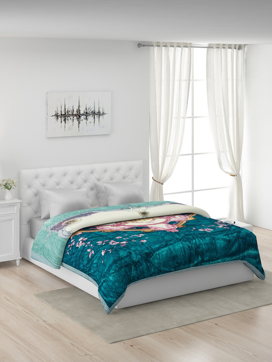 

Monte Carlo Blue & White Floral Heavy Winter 600 GSM Double Bed Blanket