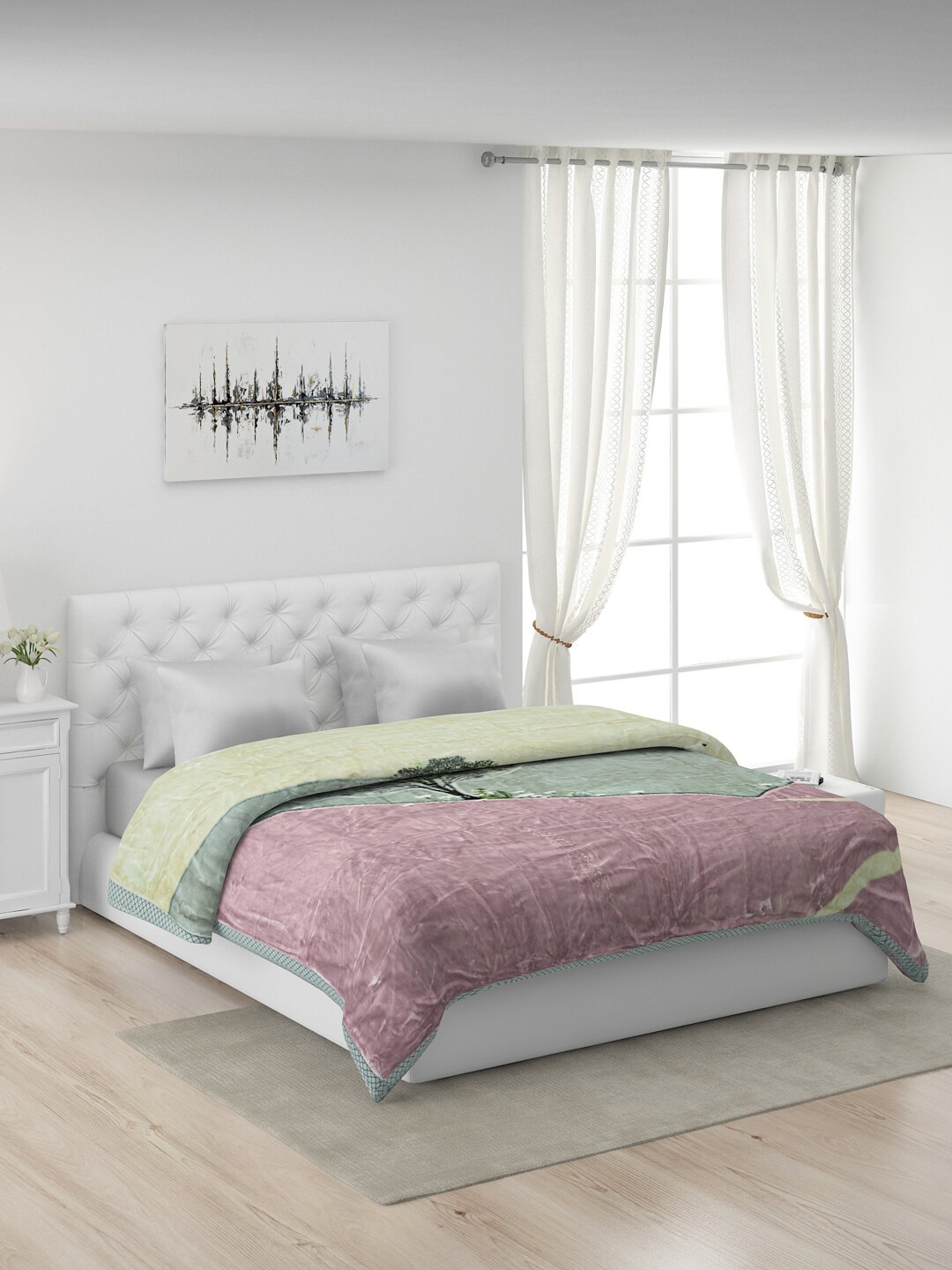 

Monte Carlo Peach-Coloured & Green Heavy Winter Double Bed Blanket