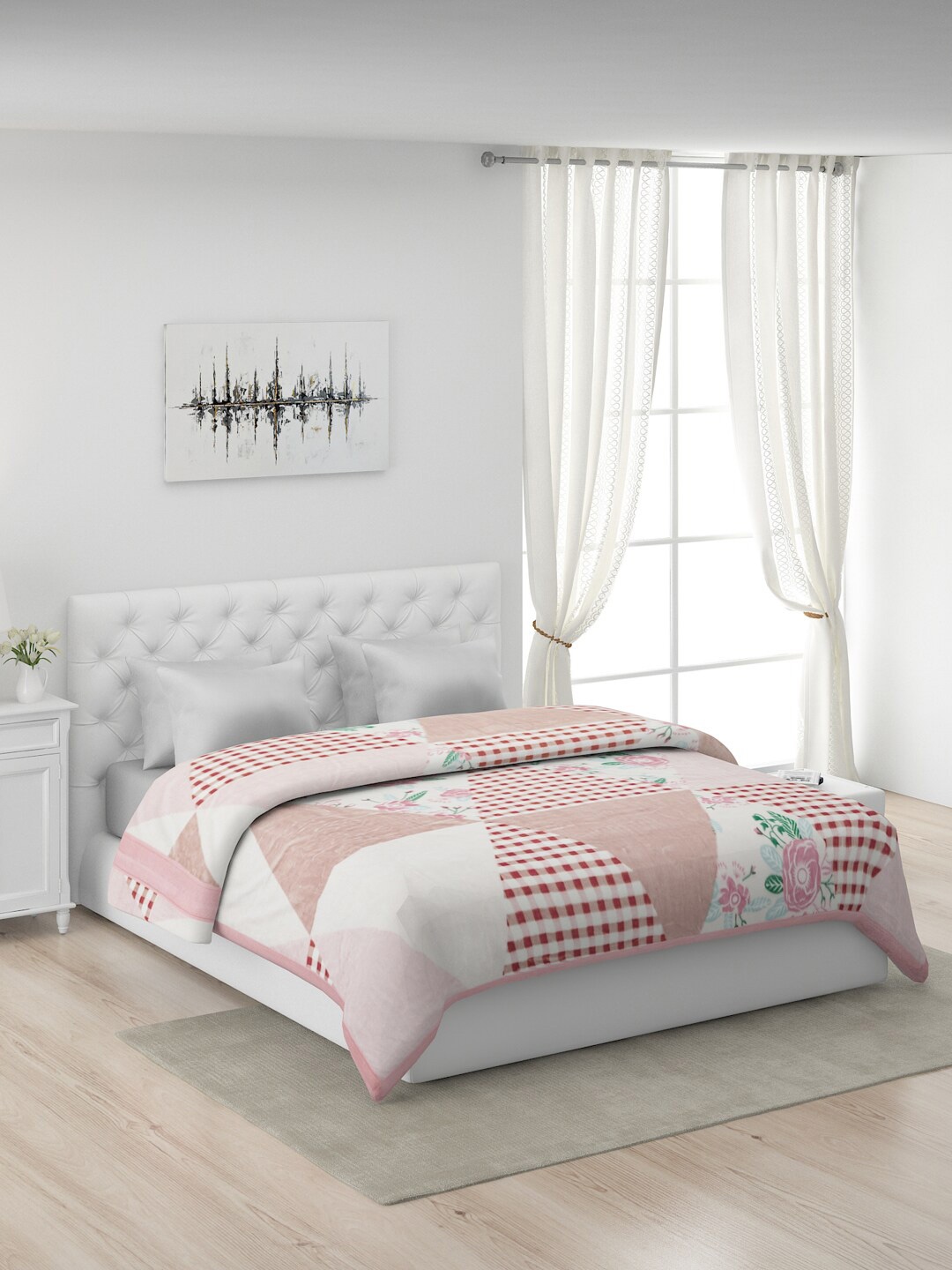 

Monte Carlo White & Pink Floral Heavy Winter Double Bed Blanket