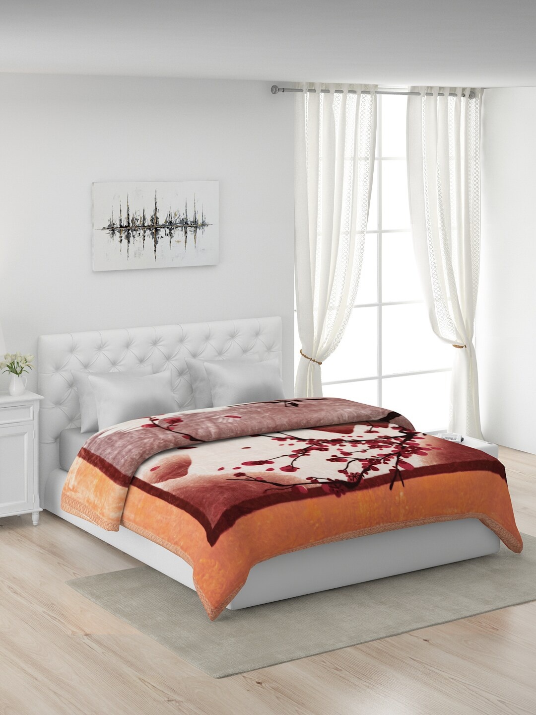 

Monte Carlo Orange & White Floral Heavy Winter 600 GSM Double Bed Blanket