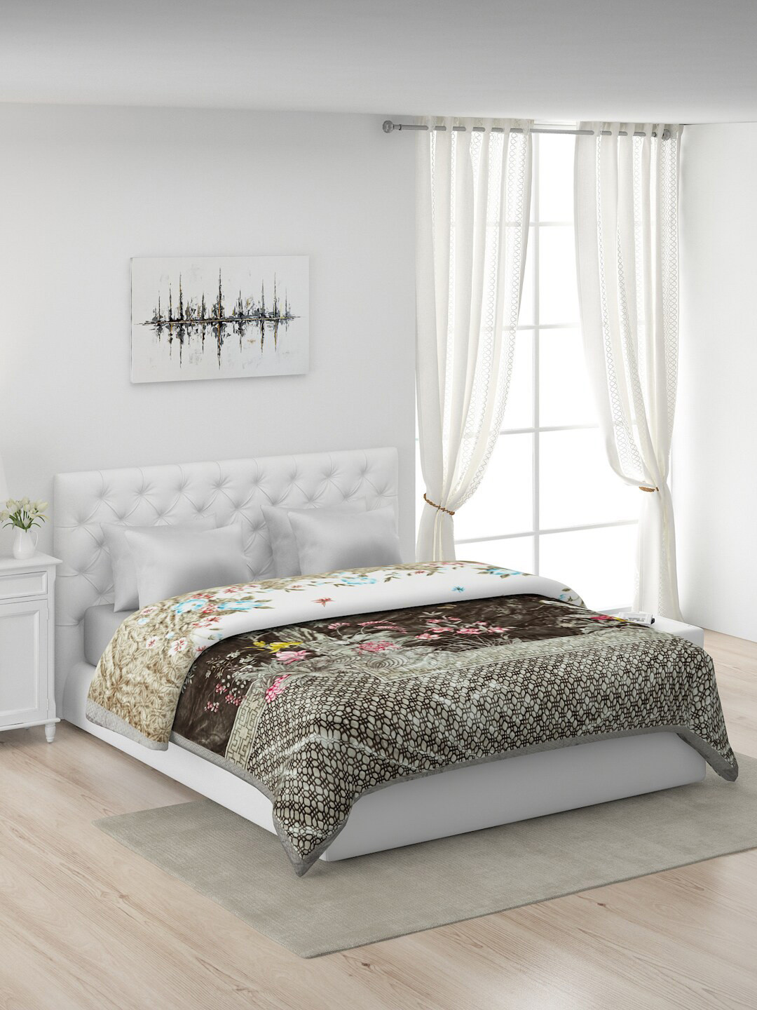 

Monte Carlo Green & Pink Floral Heavy Winter 600 GSM Double Bed Blanket