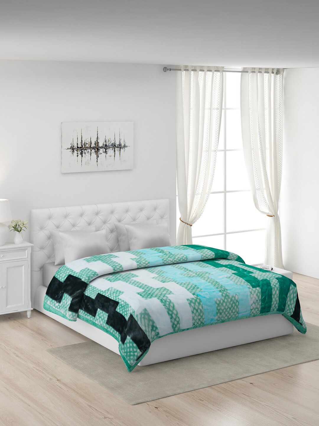 

Monte Carlo Green & White Geometric Heavy Winter Double Bed Blanket