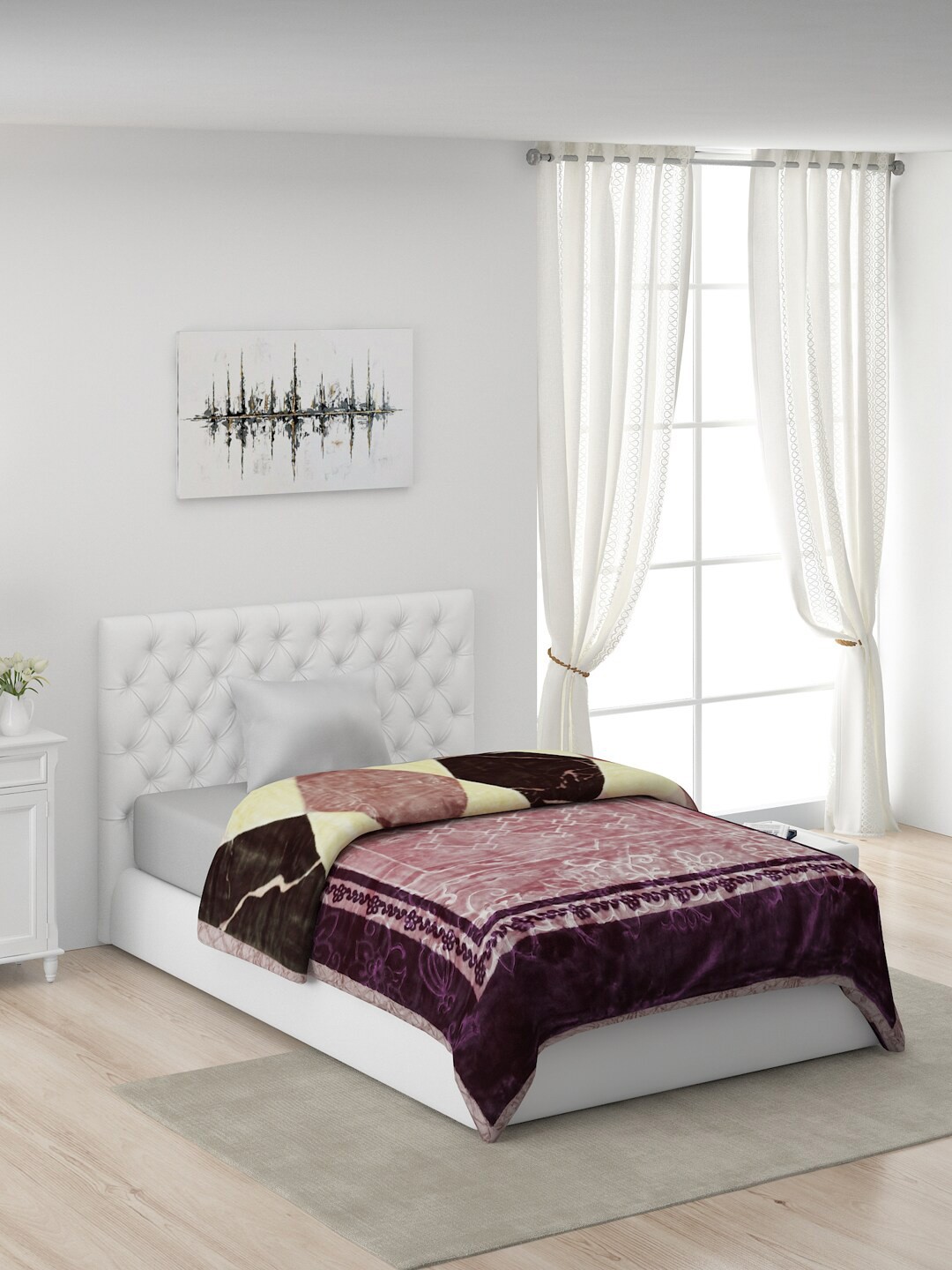

Monte Carlo Peach-Coloured & Green Heavy Winter 600 GSM Single Bed Blanket
