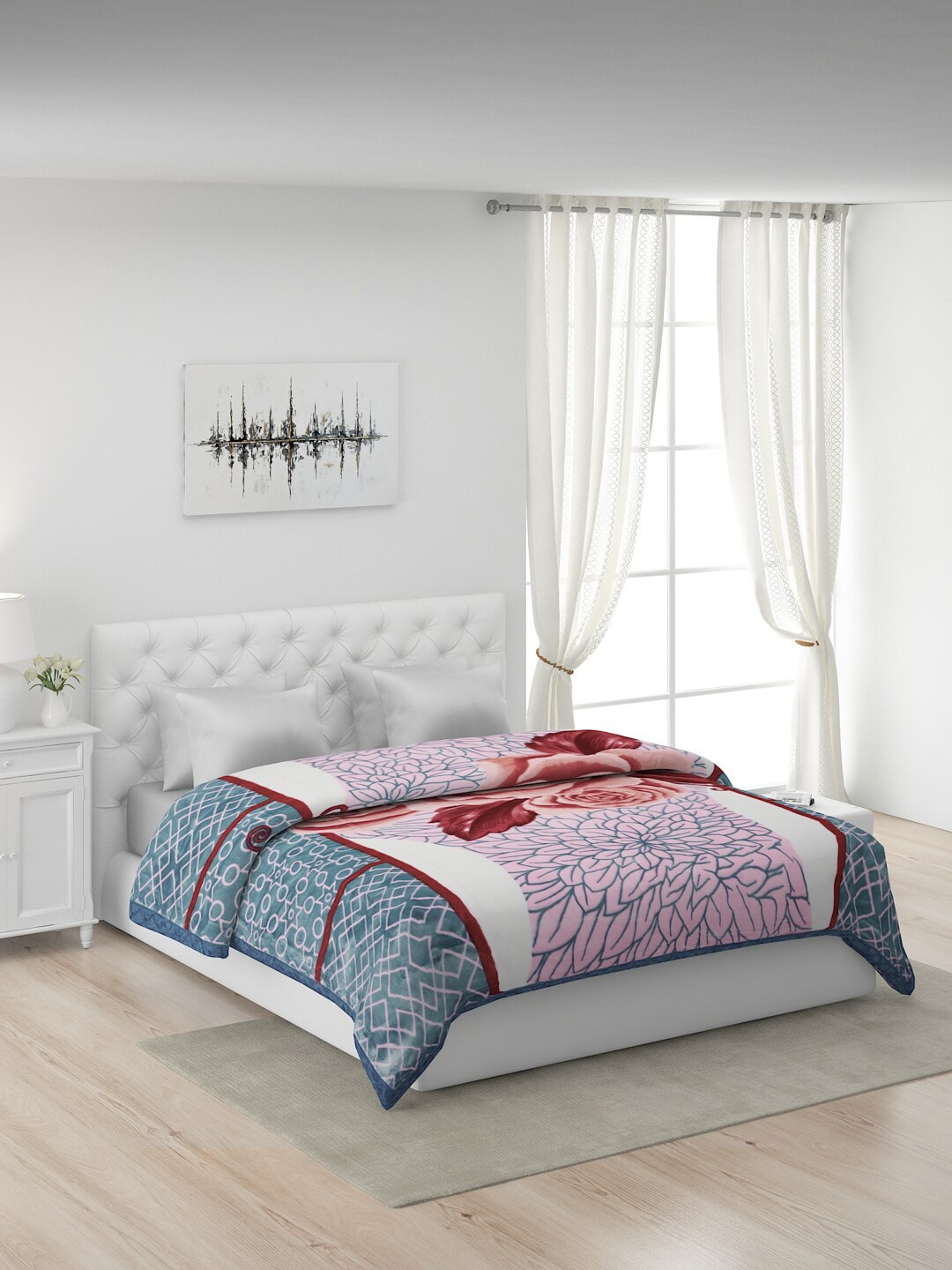 

Monte Carlo White & Pink Floral Heavy Winter Double Bed Blanket
