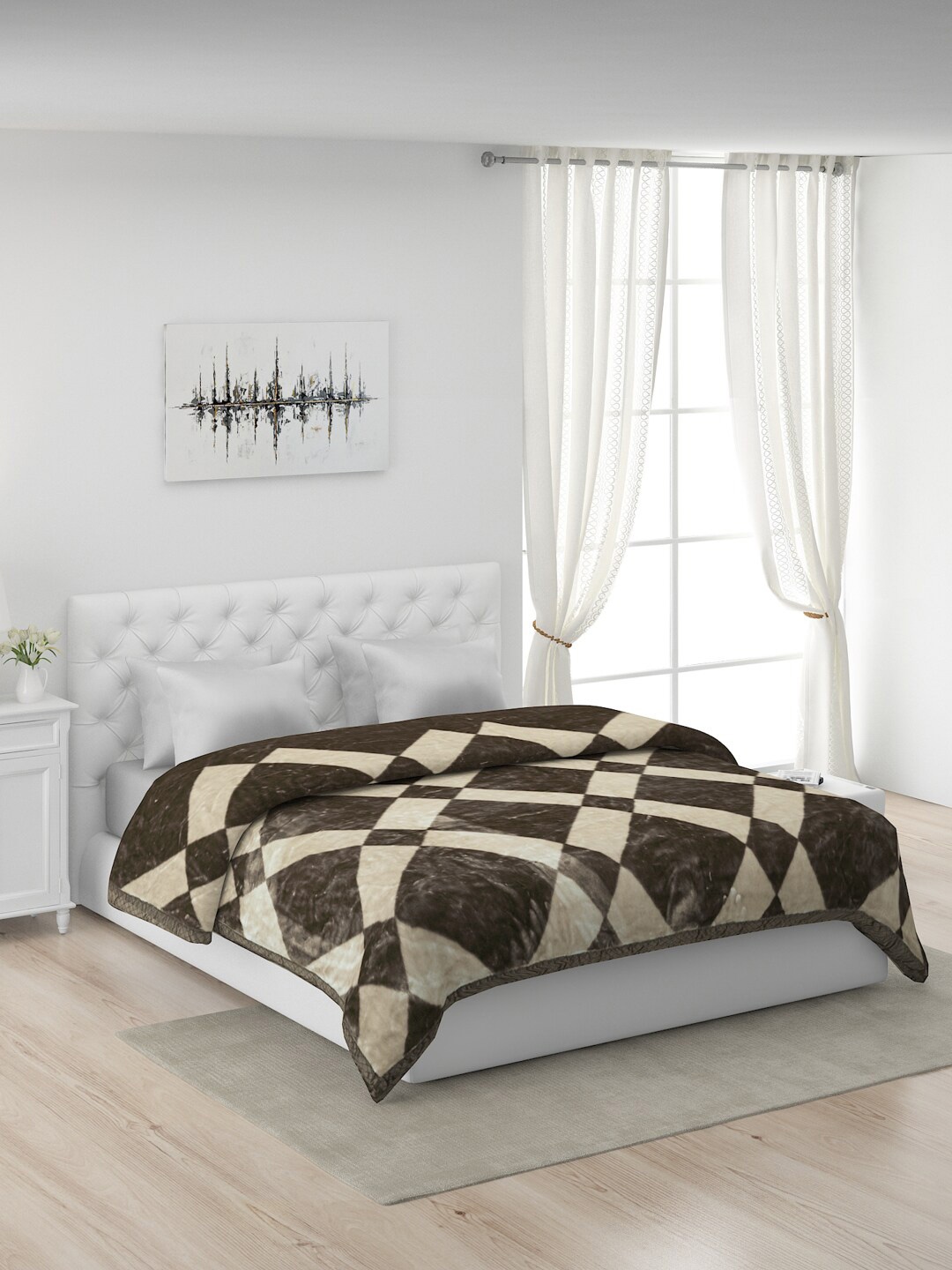 

Monte Carlo Green & Beige Geometric Mild Winter 600 GSM Double Bed Blanket
