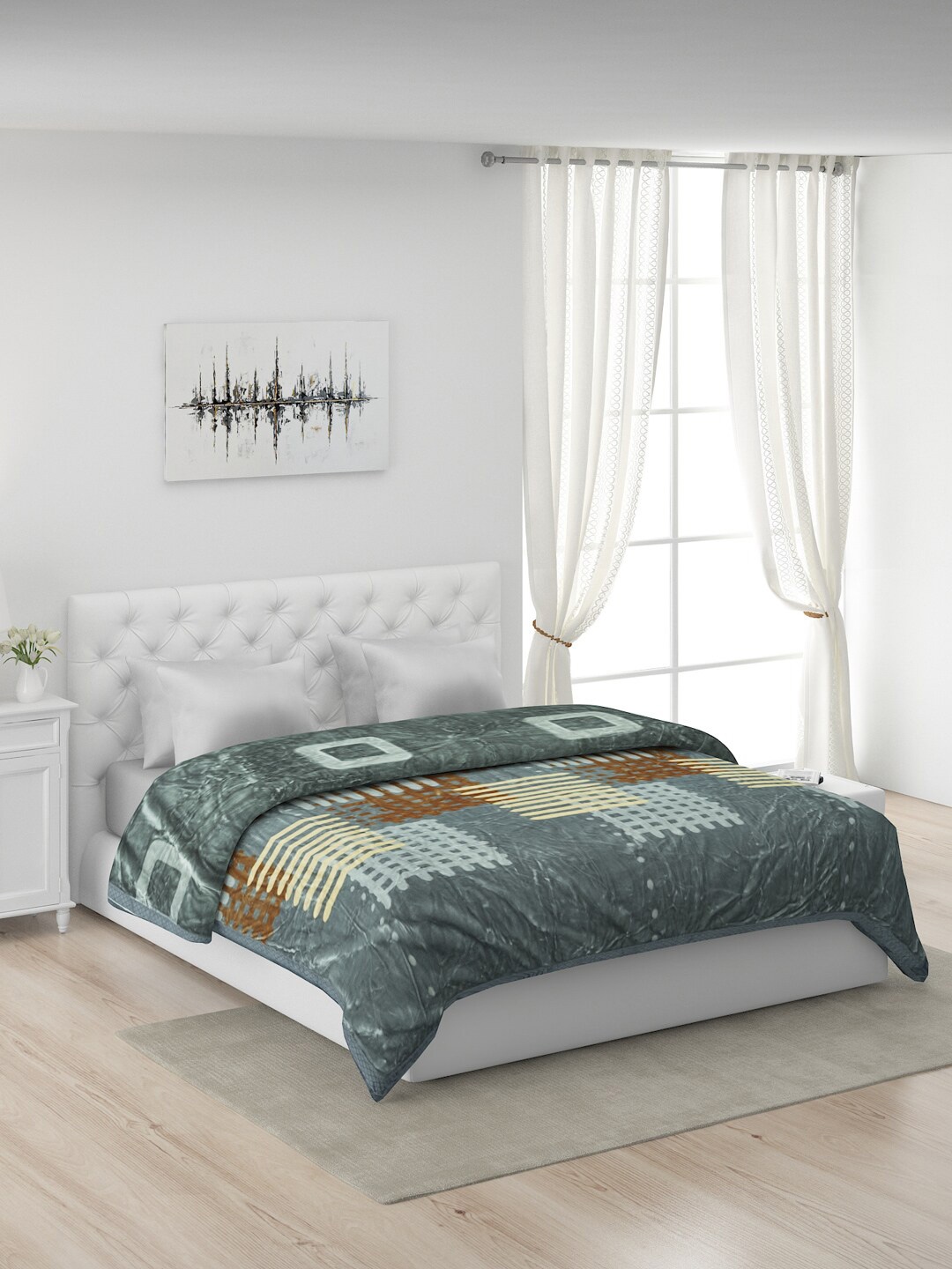 

Monte Carlo Green & Black Geometric Mild Winter 600 GSM Double Bed Blanket