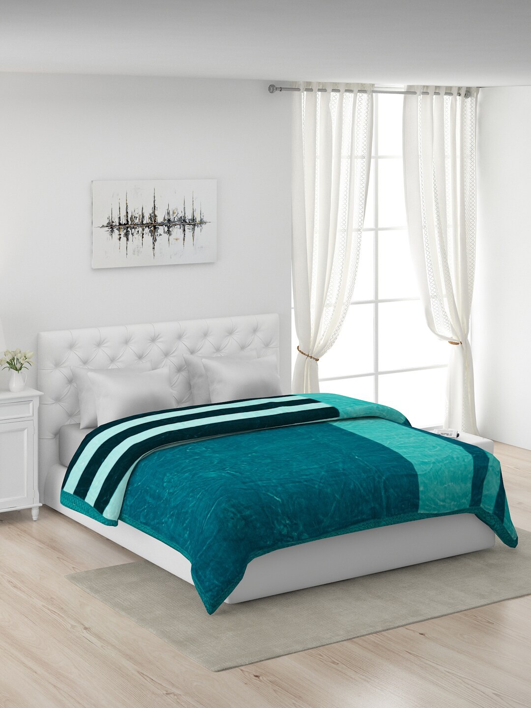 

Monte Carlo Teal & Black Geometric Mild Winter 600 GSM Double Bed Blanket