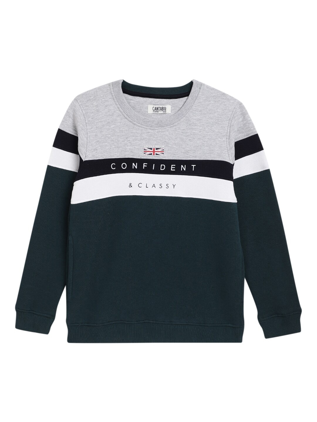 

Cantabil Boys Colourblocked Fleece Round Neck Sweatshirt, Green