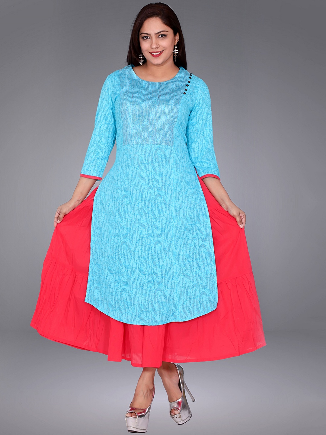

SUTI Women Cotton Printed Kurta, Turquoise blue