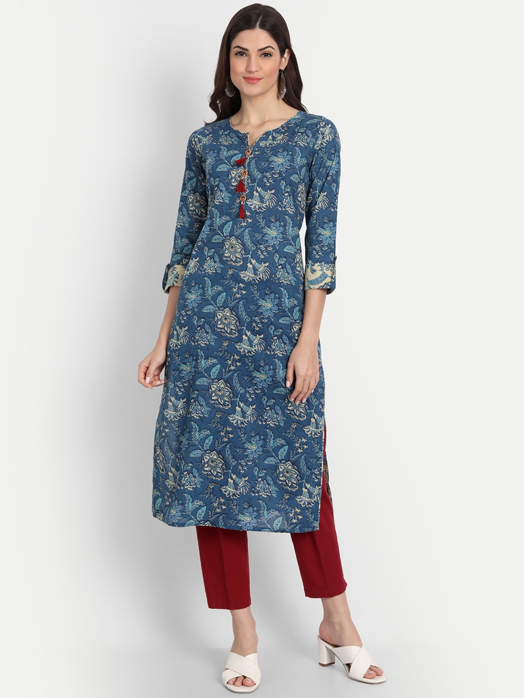 

SUTI Women Cotton Floral Printed Kurta, Blue