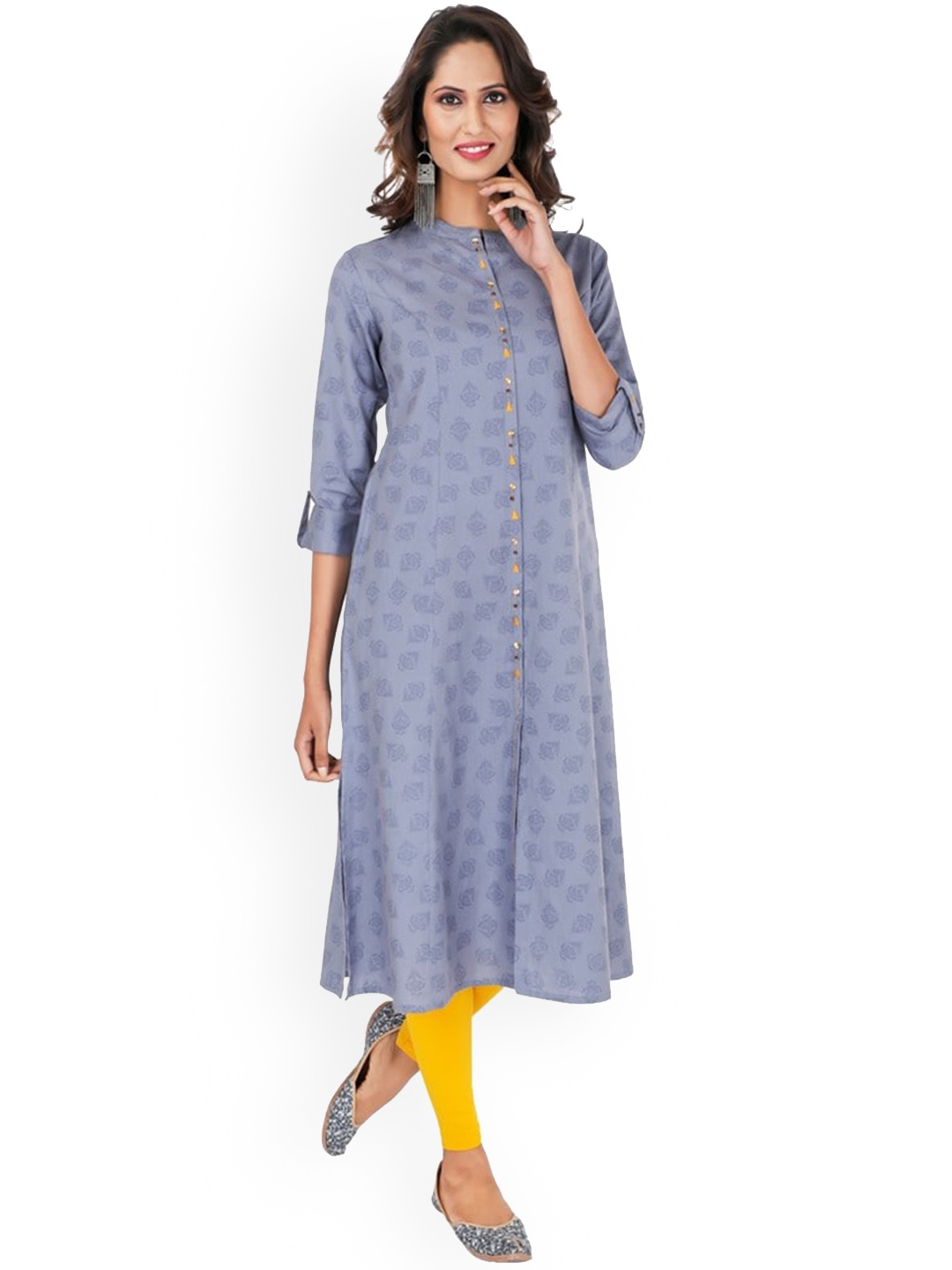 

SUTI Floral Printed Roll Up Sleeves Cotton Kurta, Blue