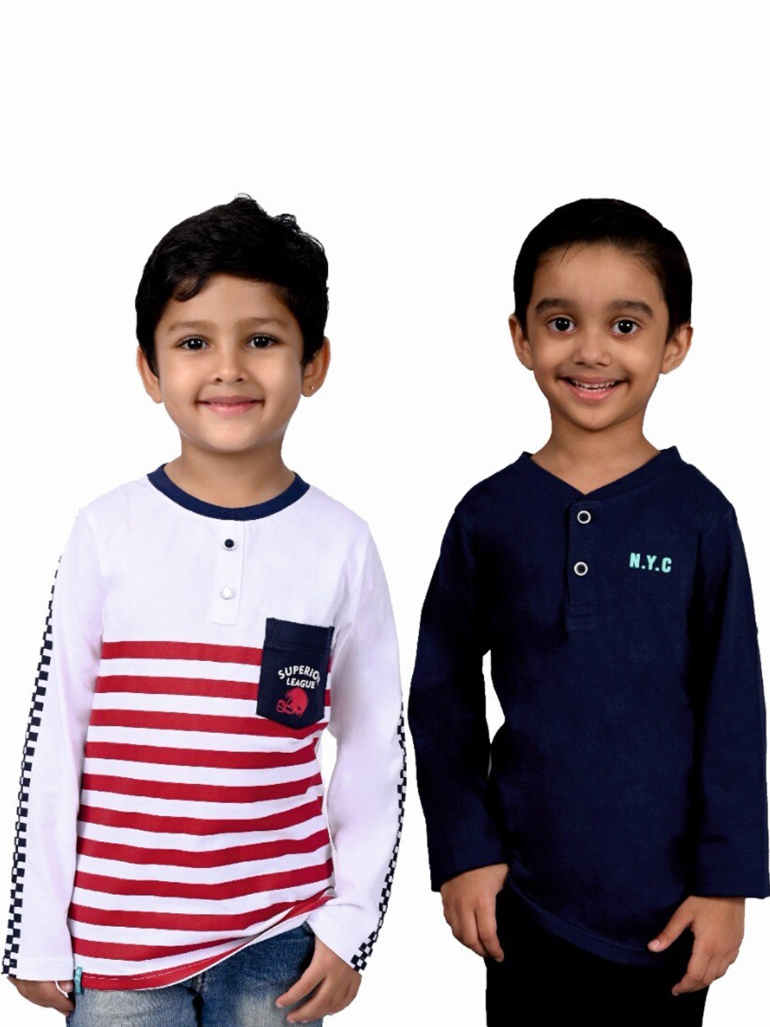

3PIN Boys Striped Printed Pack Of 2 Round Neck Cotton T-shirt, Multi