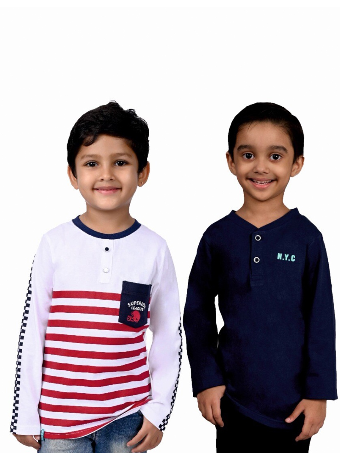 

3PIN Boys Striped Printed Pack Of 2 Round Neck Cotton T-shirt, Multi