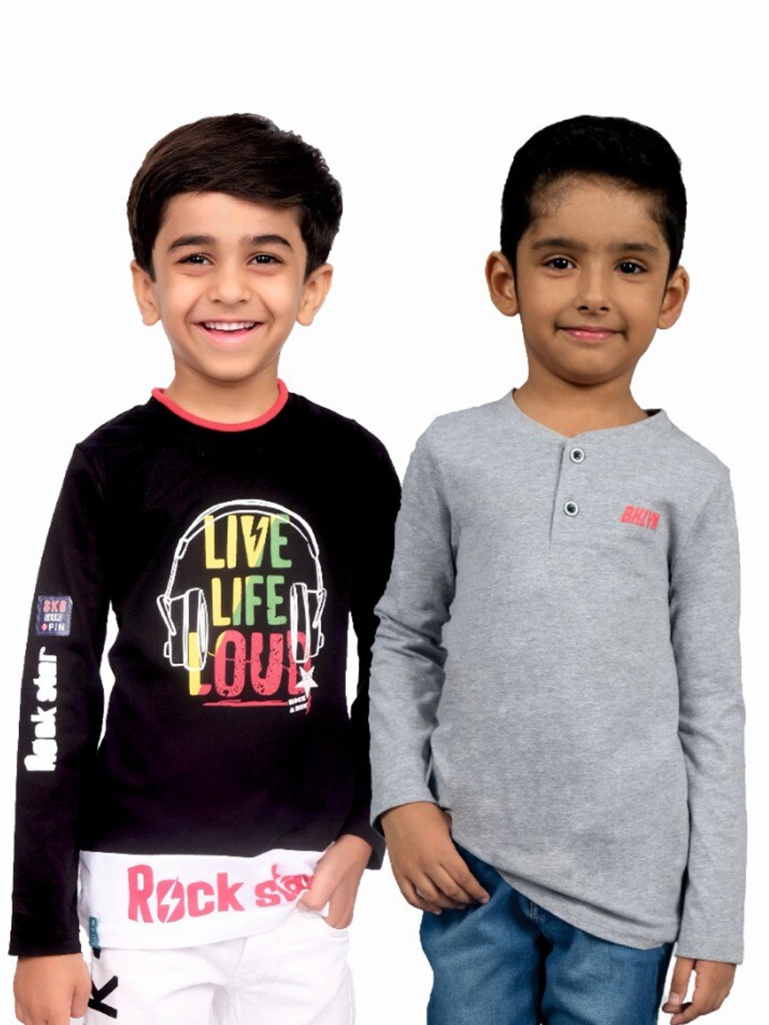 

3PIN Boys Typography Printed Pack Of 2 Round Neck Cotton T-shirt, Multi