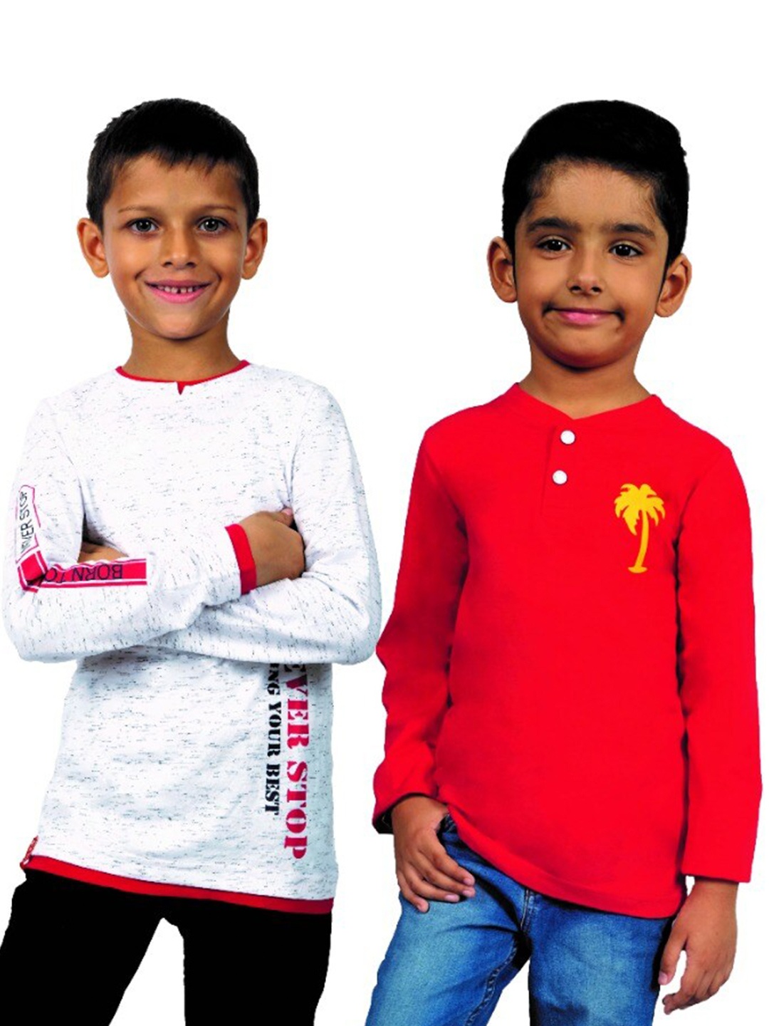 

3PIN Boys Typography Printed Pack Of 2 Round Neck Cotton T-shirt, Multi