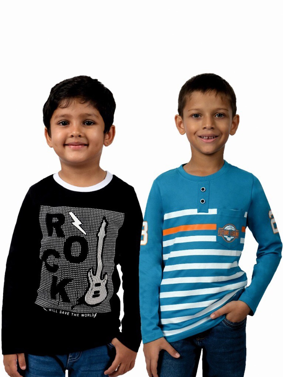 

3PIN Boys Typography Printed Pack Of 2 Round Neck Cotton T-shirt, Multi