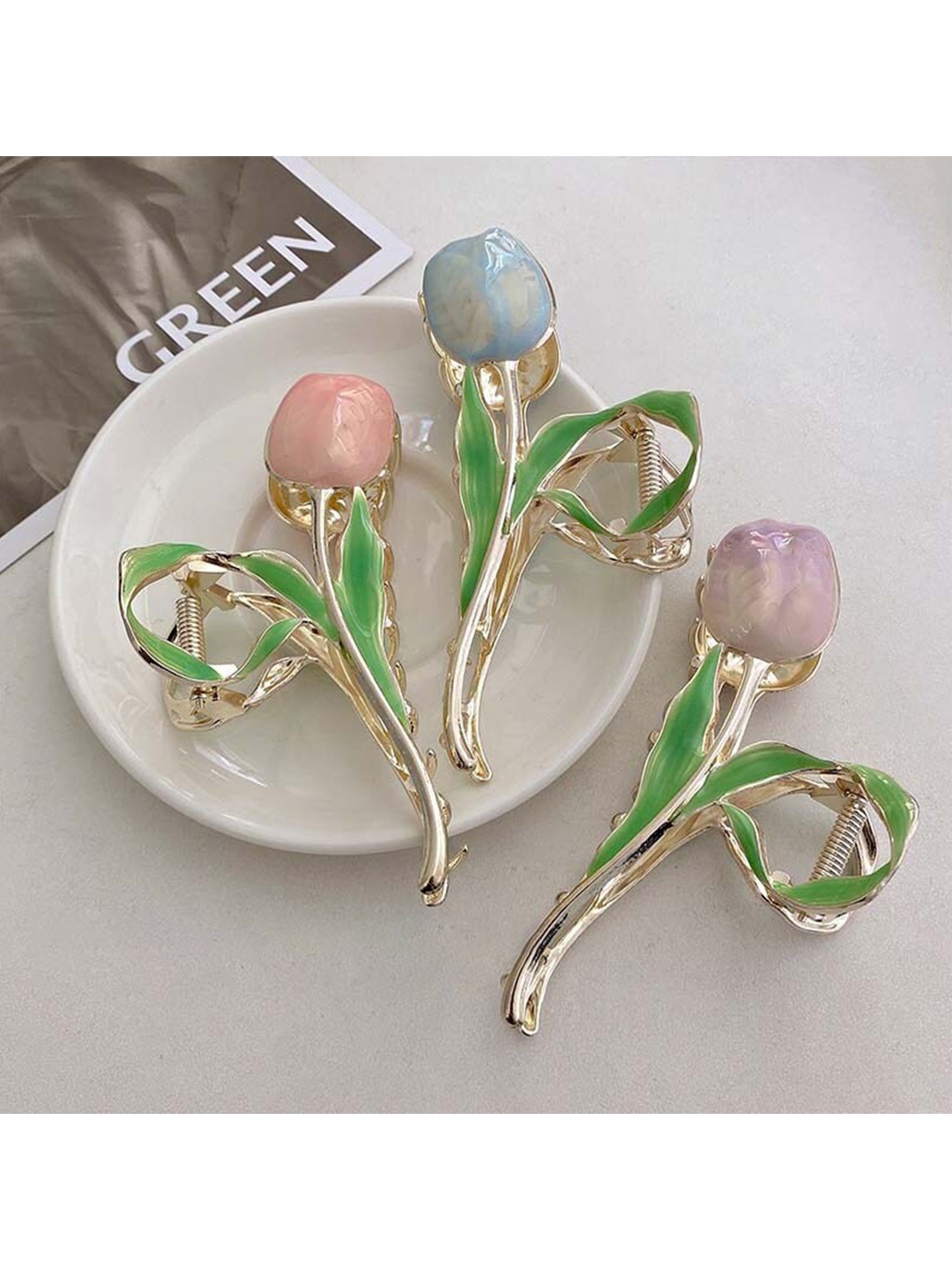 

VAGHBHATT Women Set of 3 Claw Clip, Pink