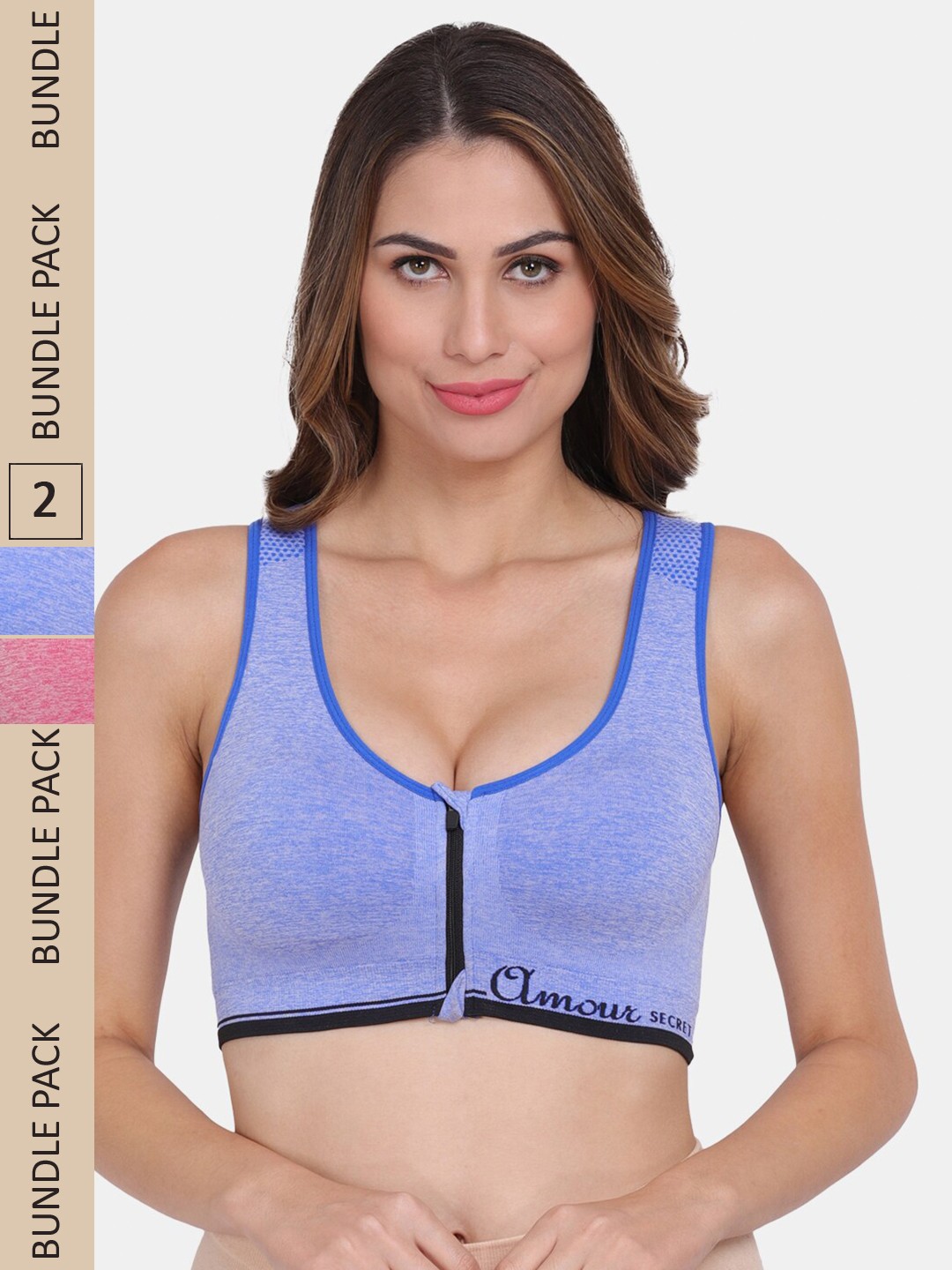 

Amour Secret Workout Front Zipper Open Sports Bra, Blue