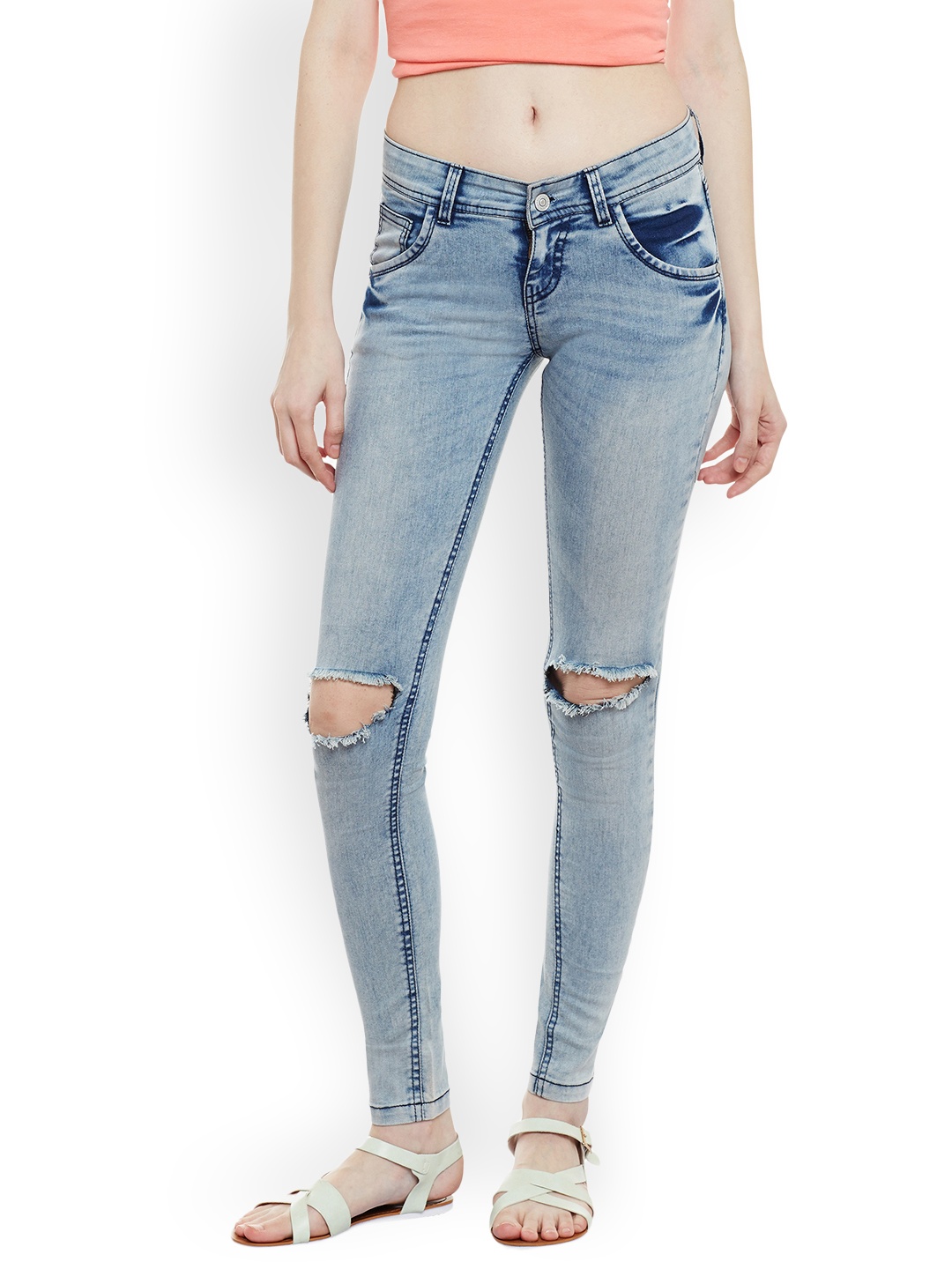 

Miss Chase Women Blue Skinny Fit Low-Rise Mildly Distressed Stretchable Jeans