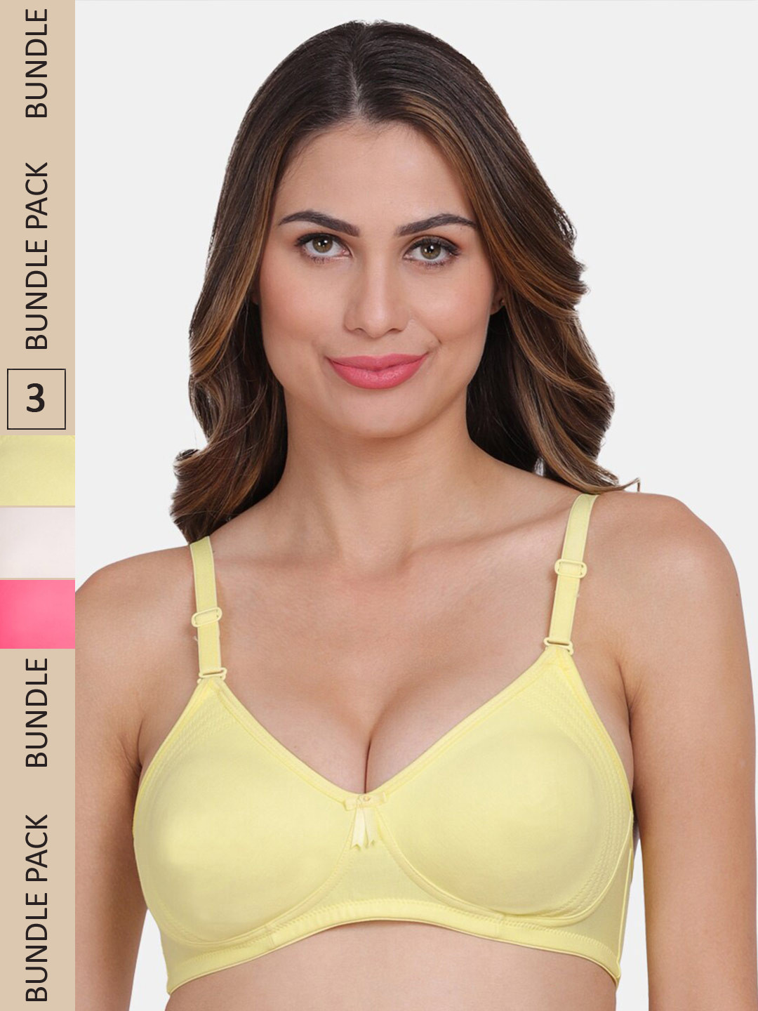 

Amour Secret Pack of 3 Non Padded Non-Wired All Day Comfort Everyday Bra B404_Dpnk_Skn_Ylw, Yellow