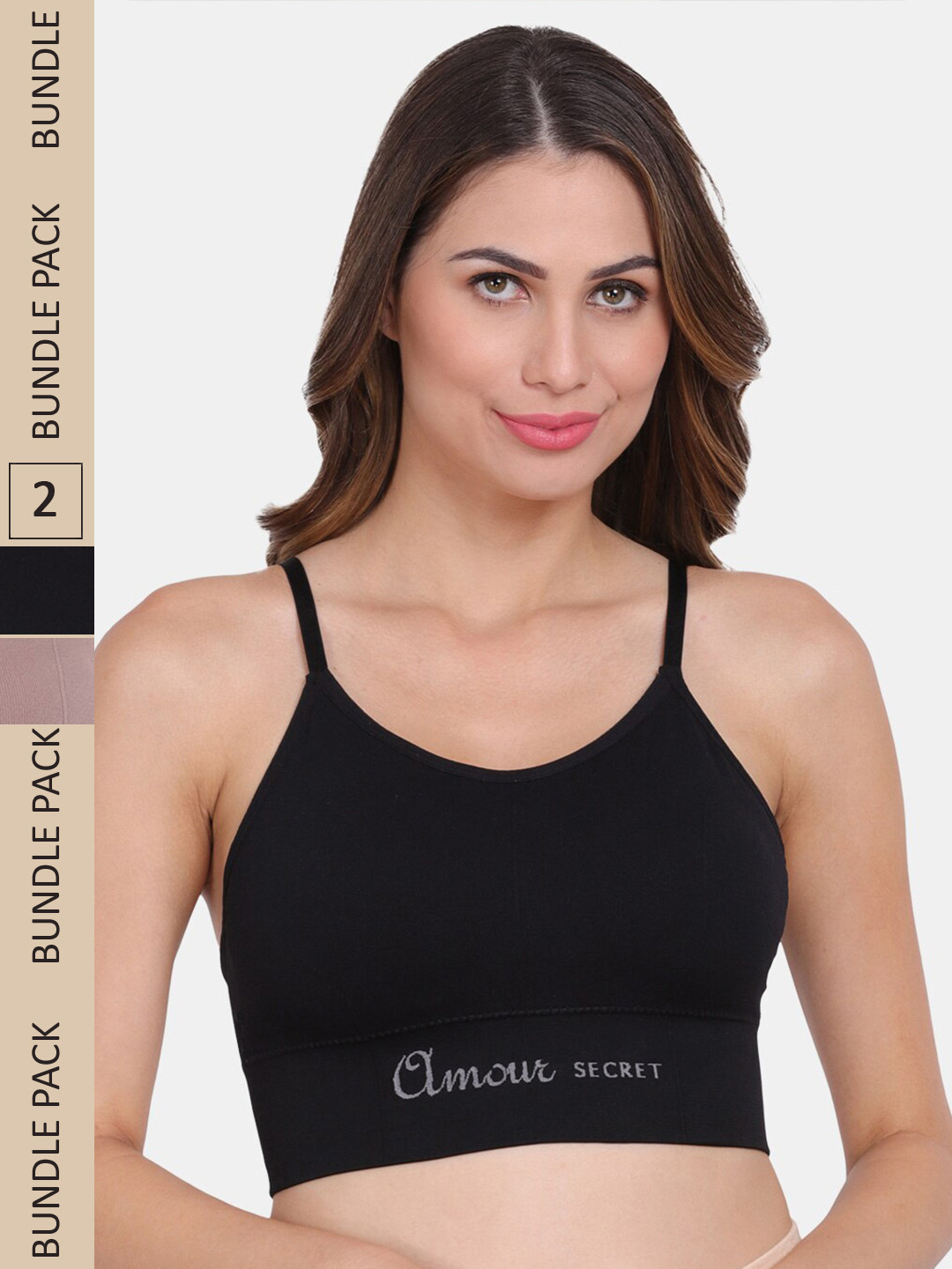 

Amour Secret Pack Of 2 Non Wired Removable Lightly Padded Workout Sports Bra, Black