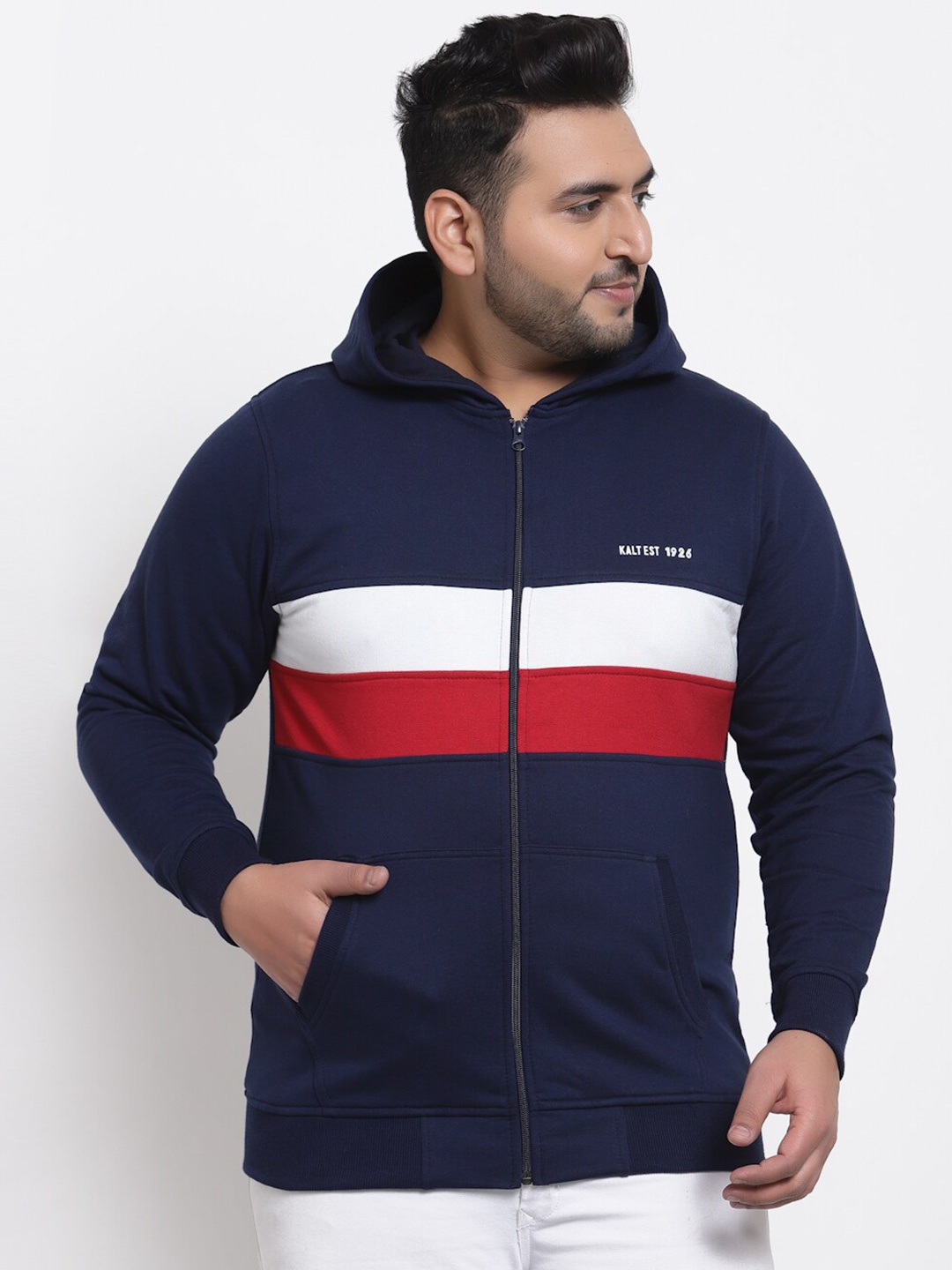 

Kalt Men Colourblocked Fleece Sweatshirt, Navy blue