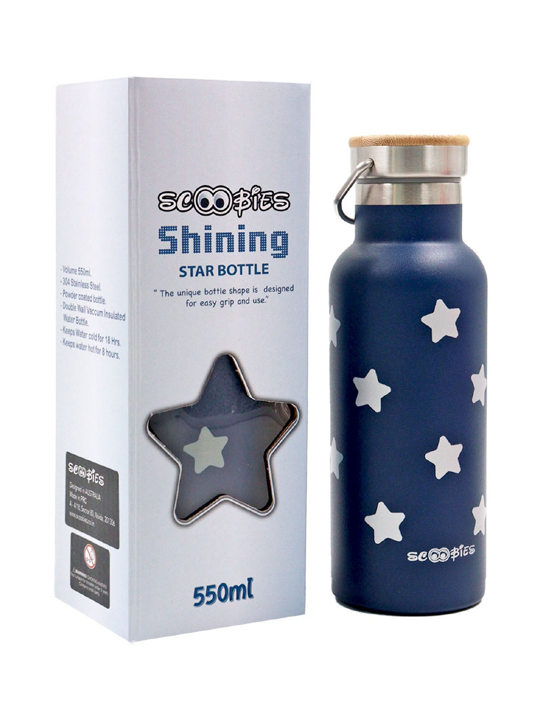 

SCOOBIES Kids Printed Double-Walled Vacuum Insulated Stainless Steel Water Bottle 550 Ml, Blue