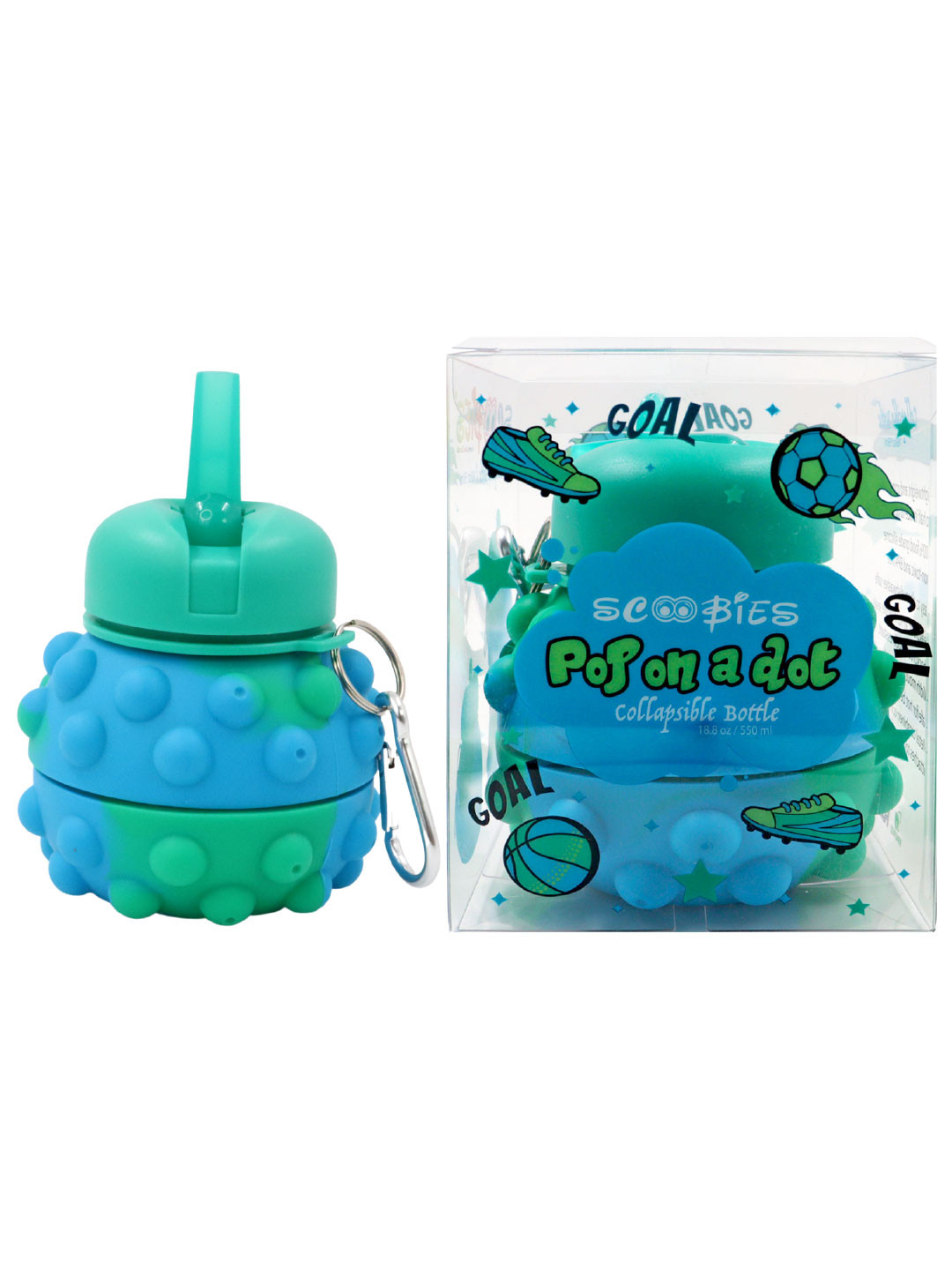 

SCOOBIES Kids Blue and Green Printed Collapsable Sipper Water Bottle 550 ml