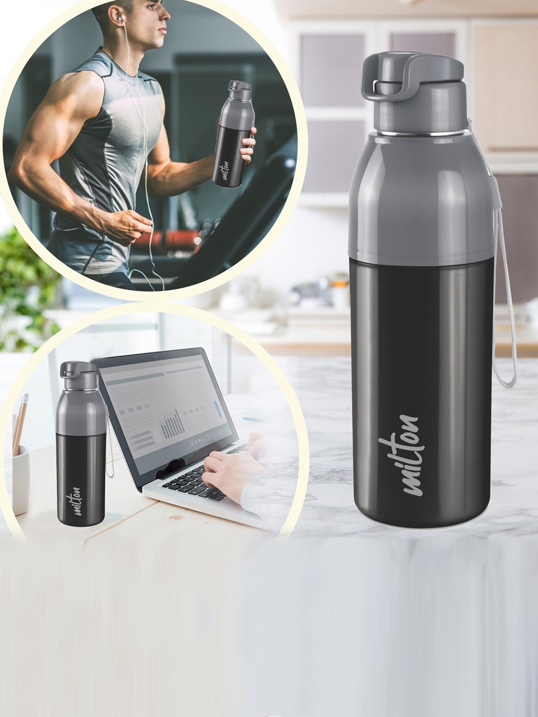 

Milton Steel Convey 600 Black Insulated Leak Proof Inner Steel Water Bottle 520 ml
