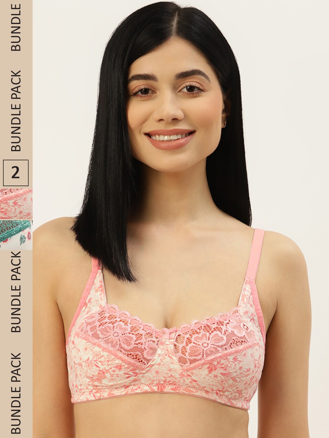 

DressBerry Pack Of 2 Floral Bra, Pink