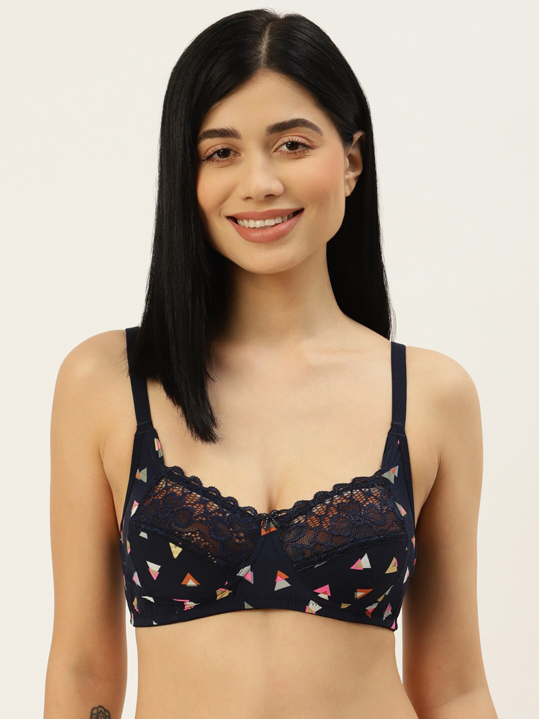 

DressBerry Printed Floral Non-Padded Bra, Navy blue