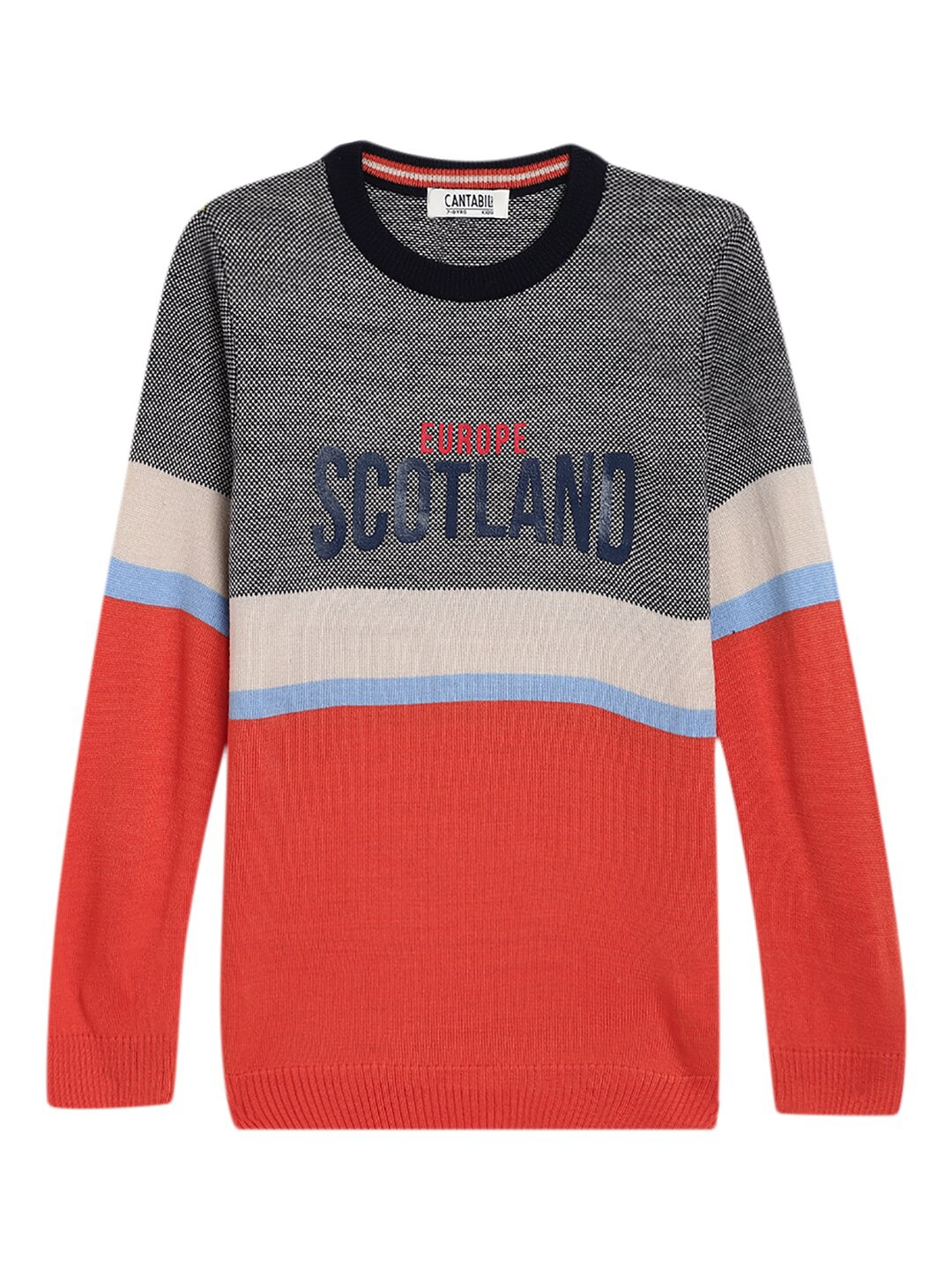 

Cantabil Boys Colourblocked Woolen Pullover Sweater, Orange