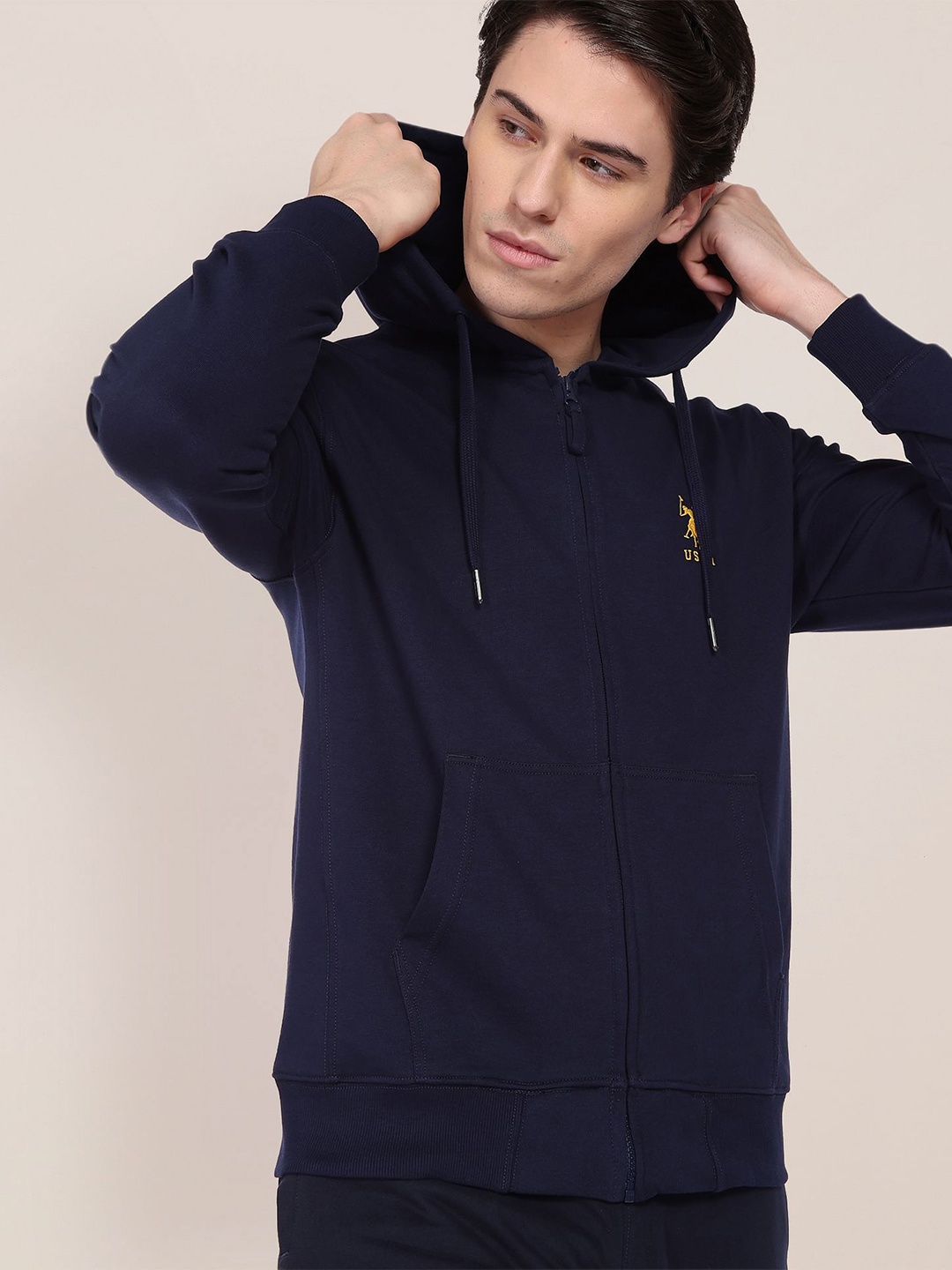

U.S. Polo Assn. Hooded Front-Open Cotton Sweatshirt, Navy blue