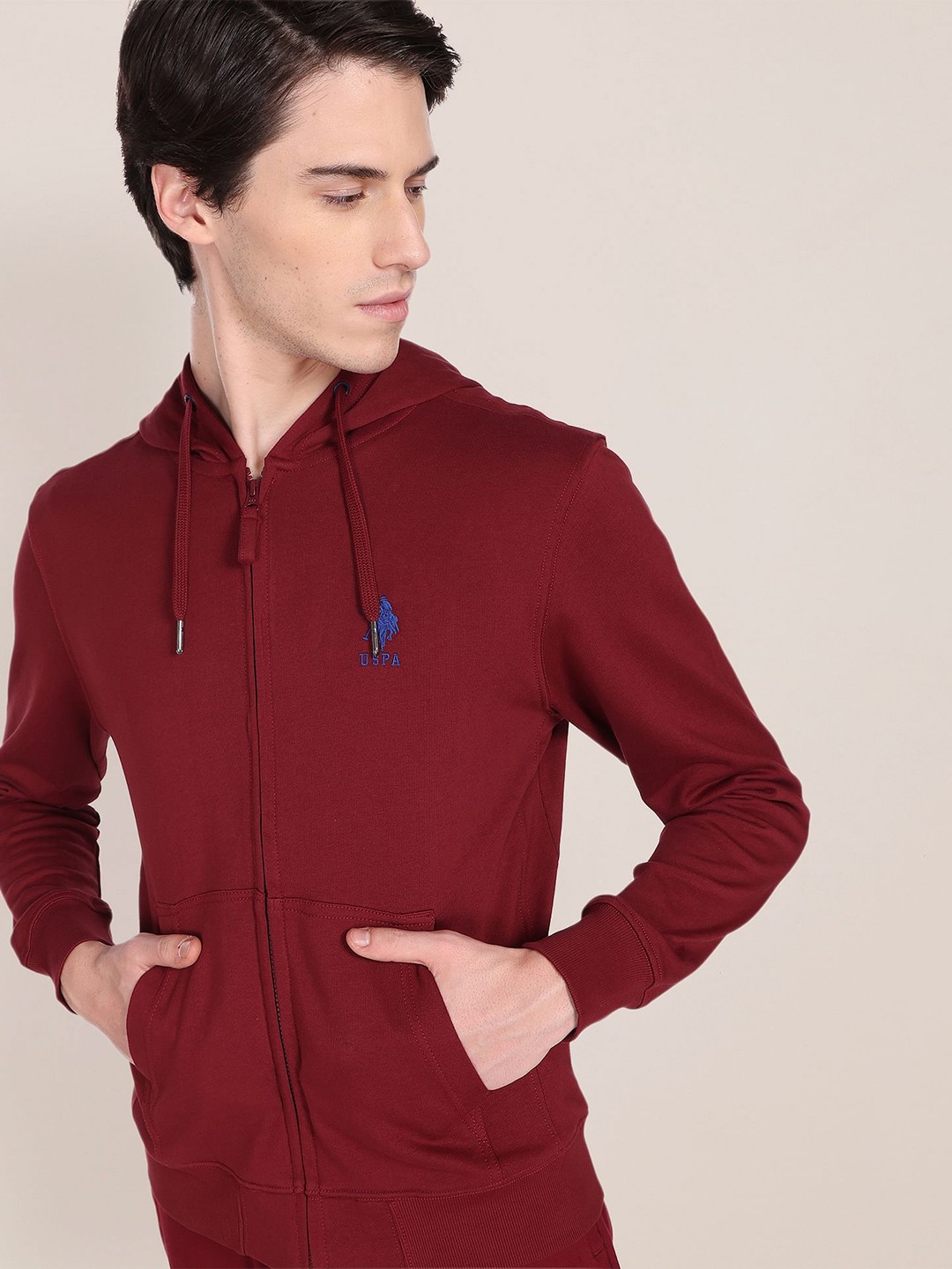 

U.S. Polo Assn. Hooded Front-Open Cotton Sweatshirt, Maroon