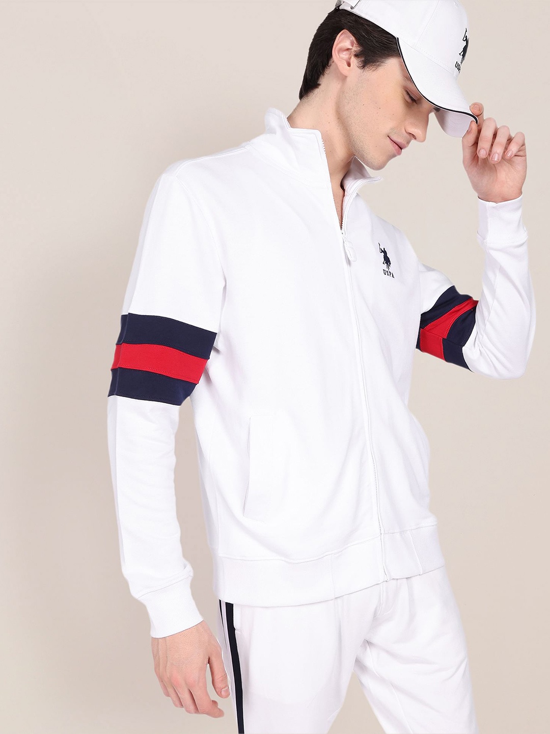

U S Polo Assn Men White Crop Bomber Jacket